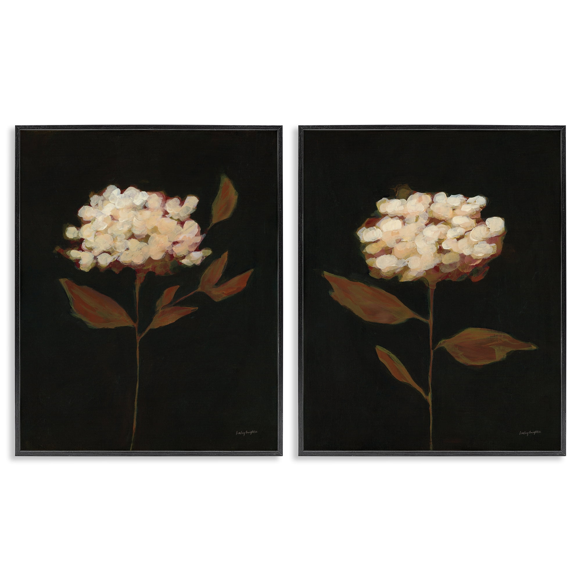 Stupell Industries Solitary Bloom Before Fall Plants & Flowers Painting Black Framed Art Print Wall Art, 16 x 20, Set of 2