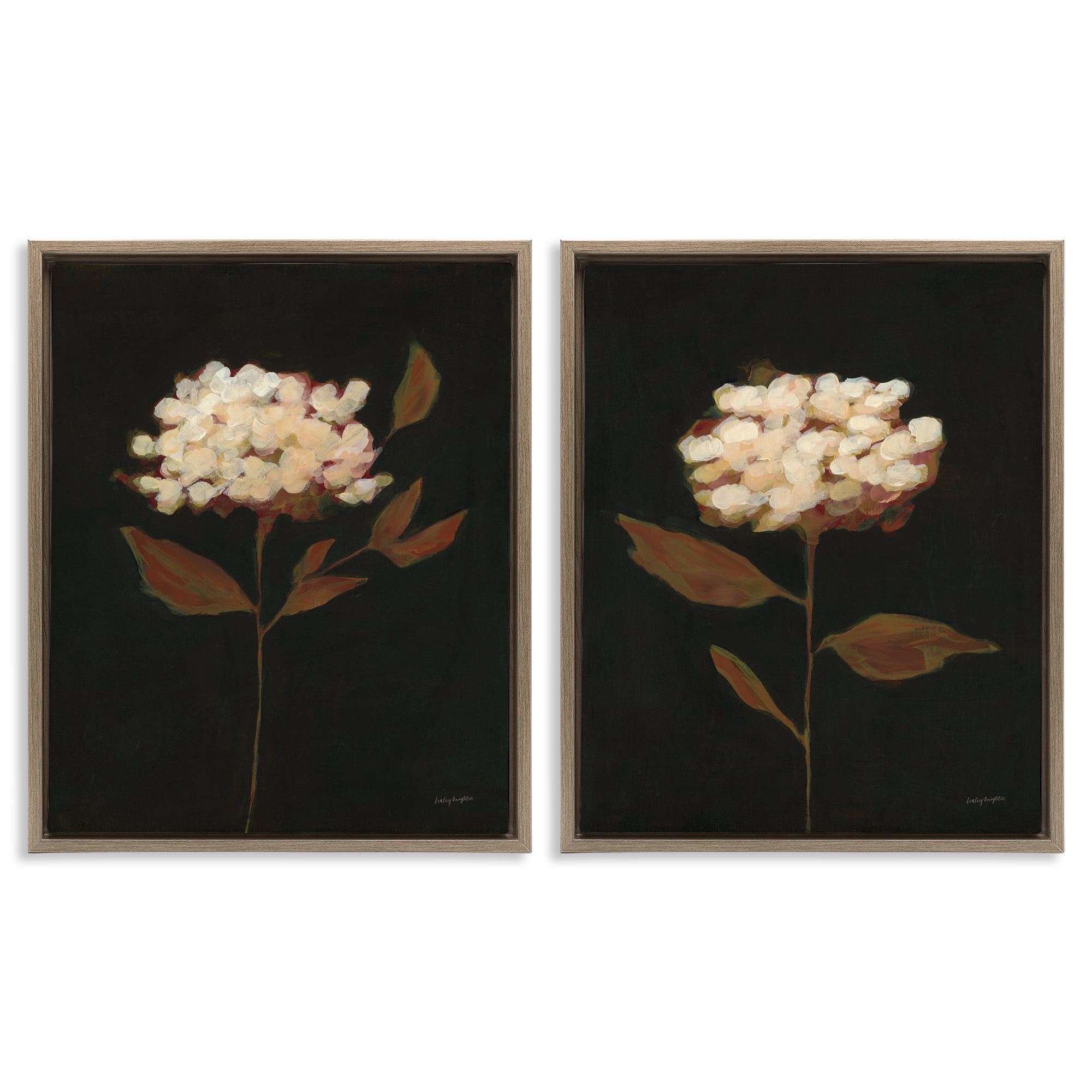 Stupell Industries Solitary Bloom Before Fall Plants & Flowers Painting Brown Floater Framed Canvas Art Print Wall Art, 31 x 25, Set of 2