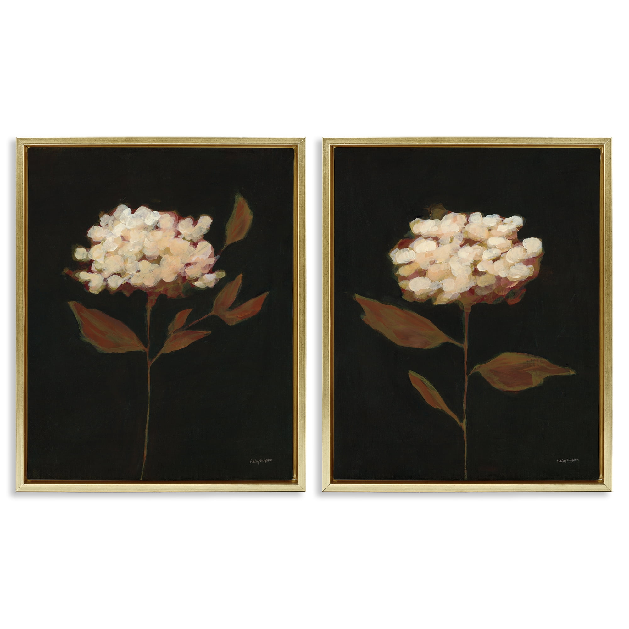 Stupell Industries Solitary Bloom Before Fall Plants & Flowers Painting Gold Floater Framed Canvas Art Print Wall Art, 31 x 25, Set of 2