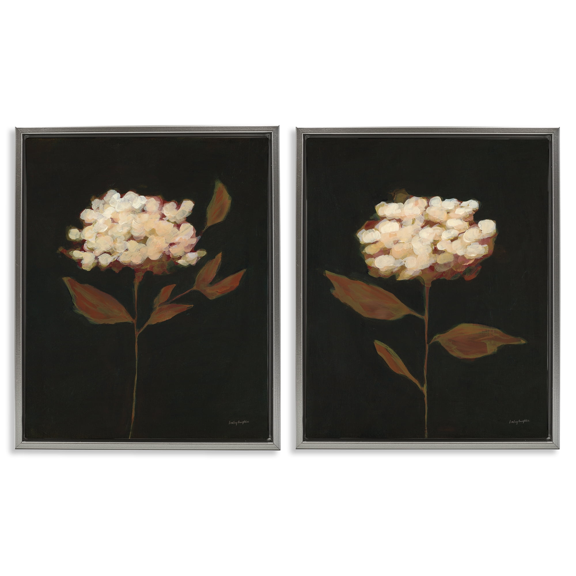 Stupell Industries Solitary Bloom Before Fall Plants & Flowers Painting Gray Floater Framed Canvas Art Print Wall Art, 31 x 25, Set of 2