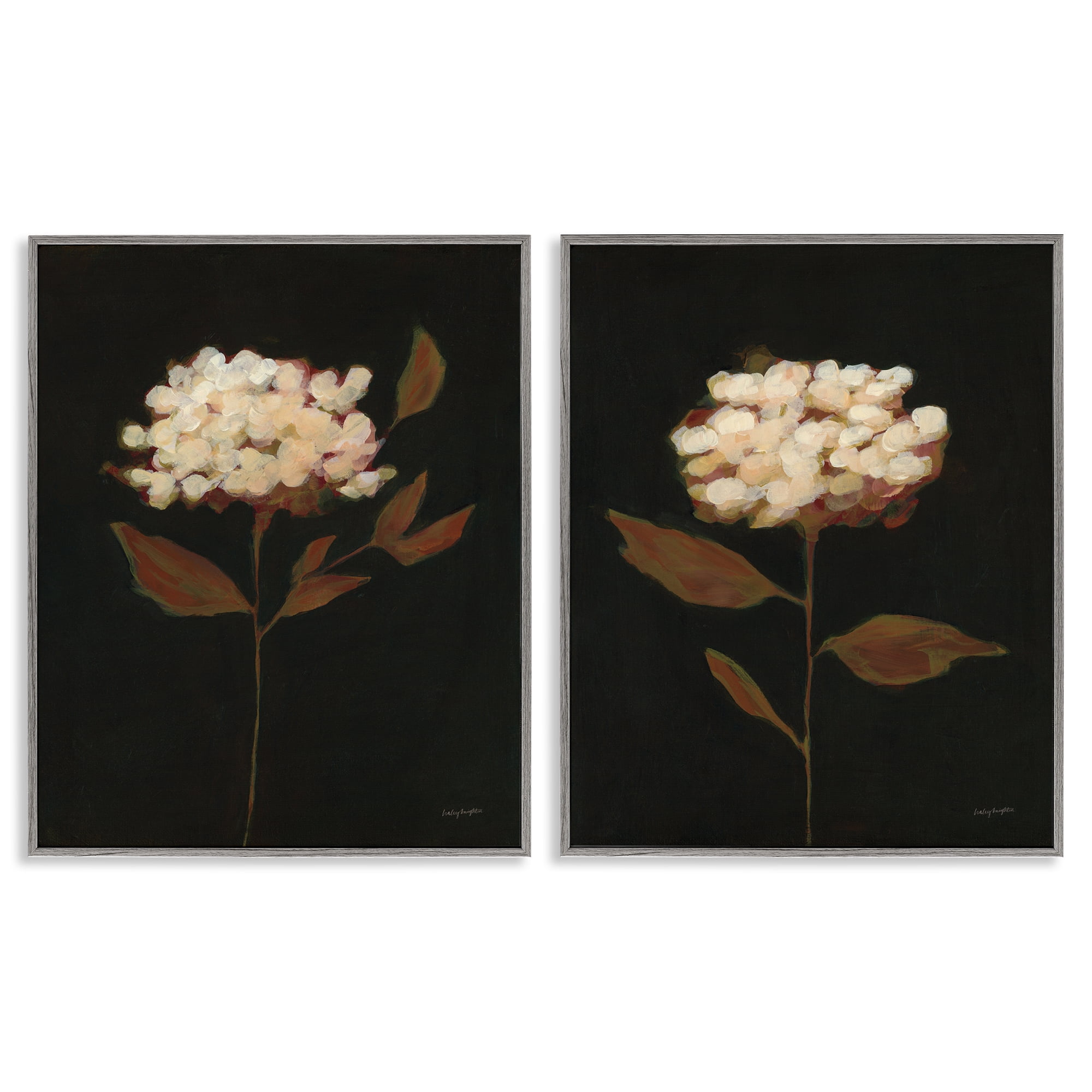 Stupell Industries Solitary Bloom Before Fall Plants & Flowers Painting Gray Framed Art Print Wall Art, 11 x 14, Set of 2