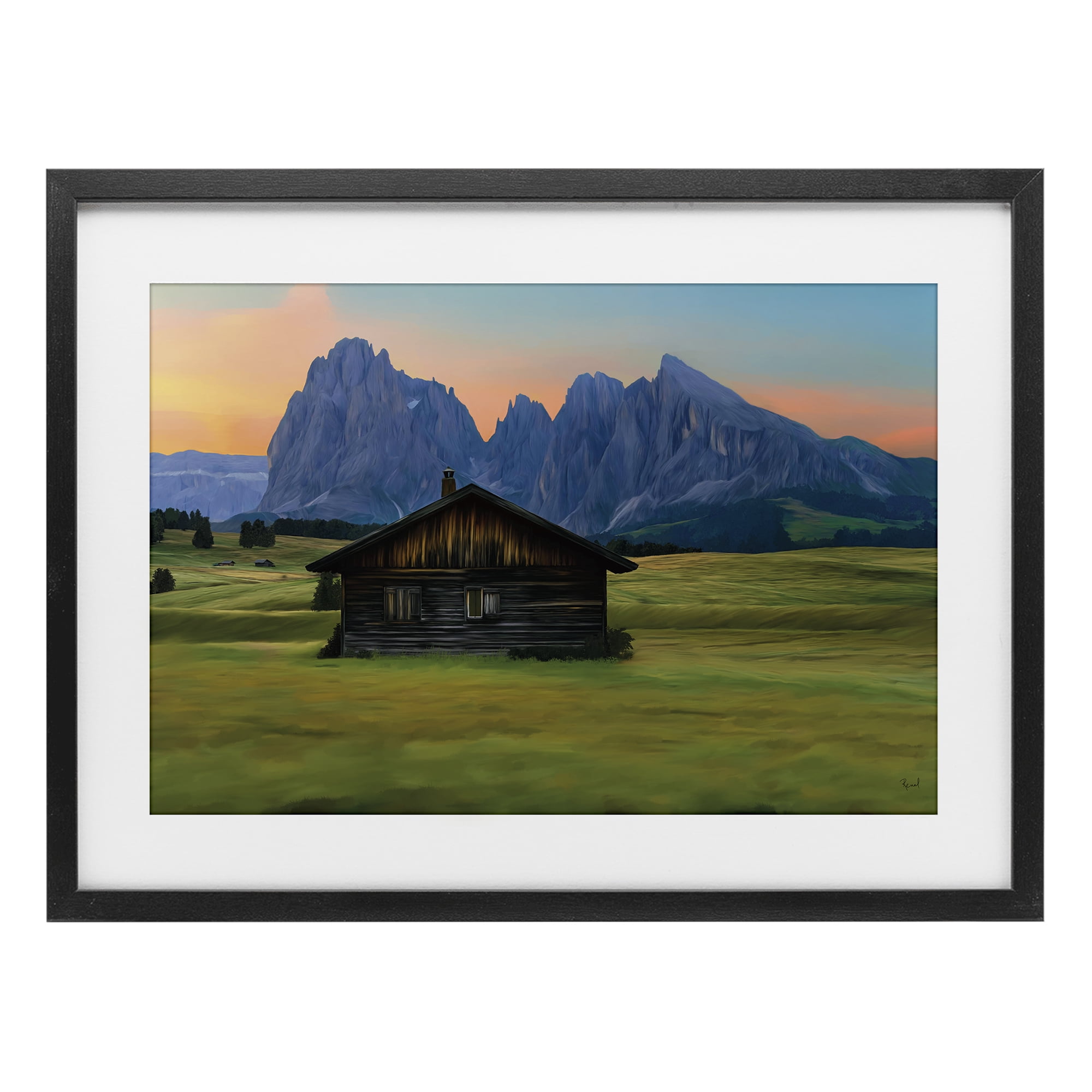 Stupell Industries Solitary Cabin with Looming Cliffs Black Framed Print Under Glass, design by Renel Peters
