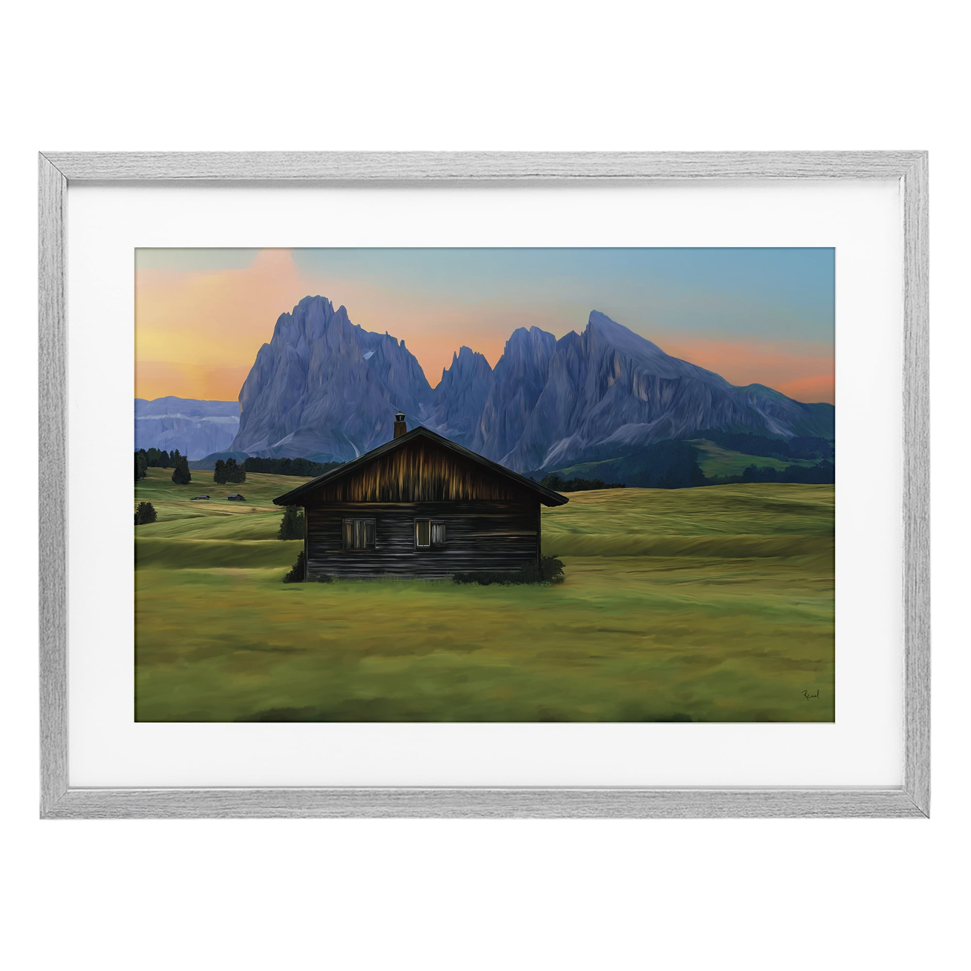 Stupell Industries Solitary Cabin with Looming Cliffs Gray Framed Print Under Glass, design by Renel Peters