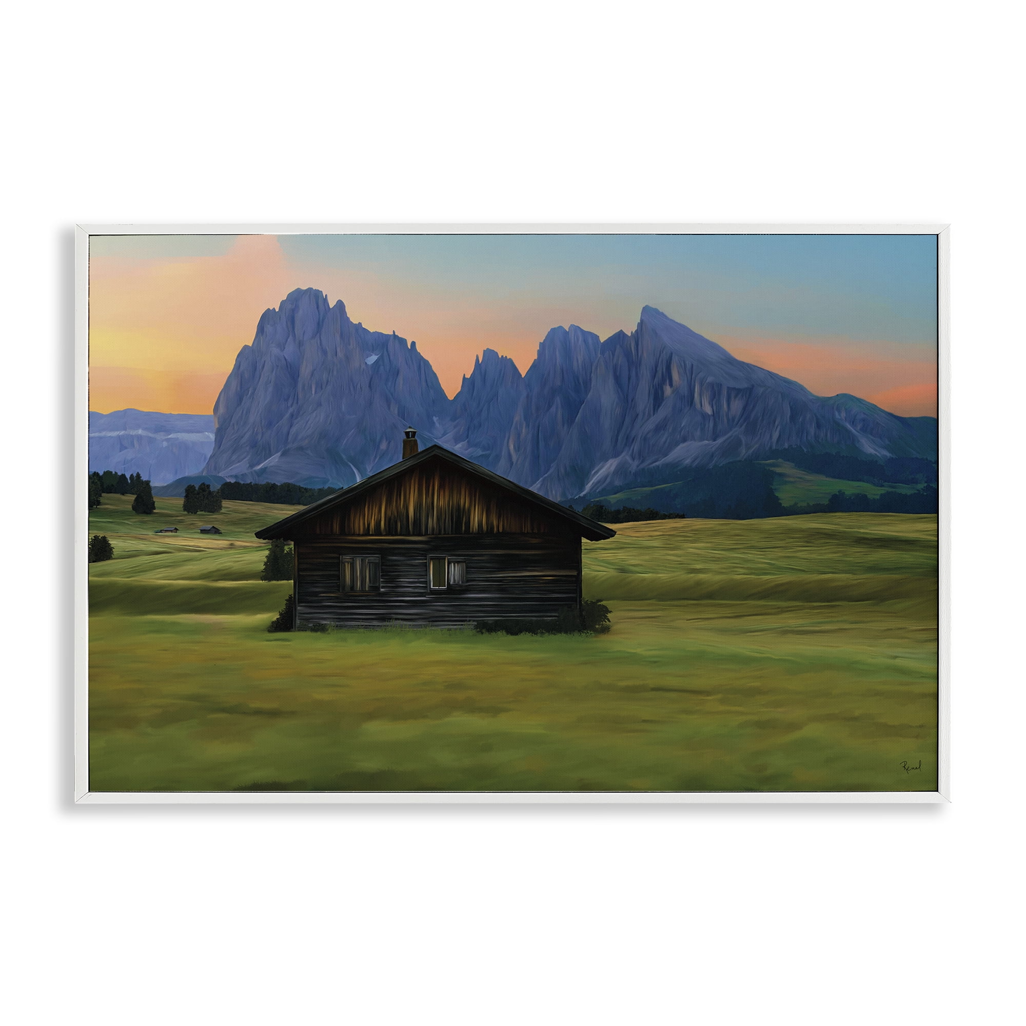 Stupell Industries Solitary Cabin with Looming Cliffs White Framed Giclee Art, design by Renel Peters
