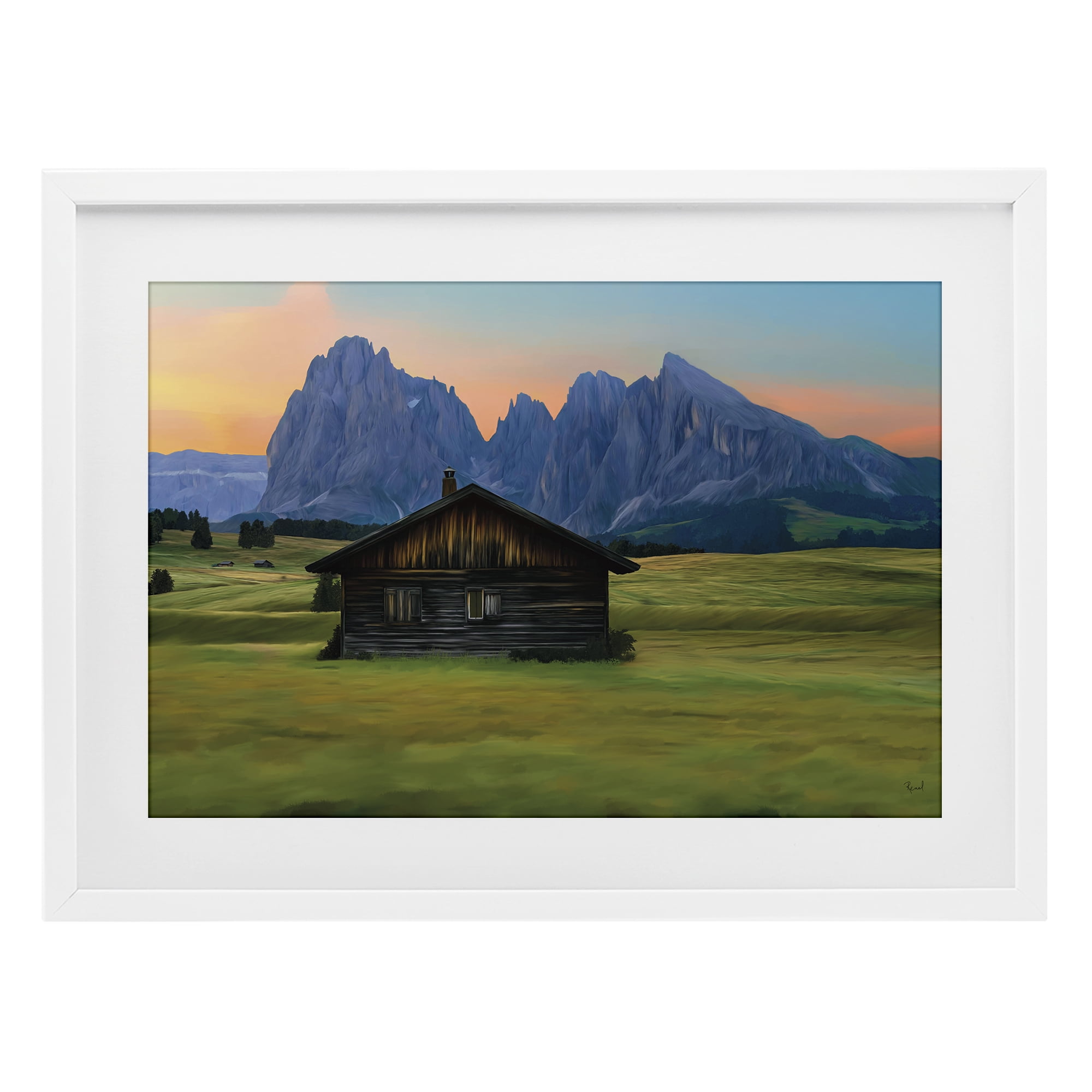 Stupell Industries Solitary Cabin with Looming Cliffs White Framed Print Under Glass, design by Renel Peters
