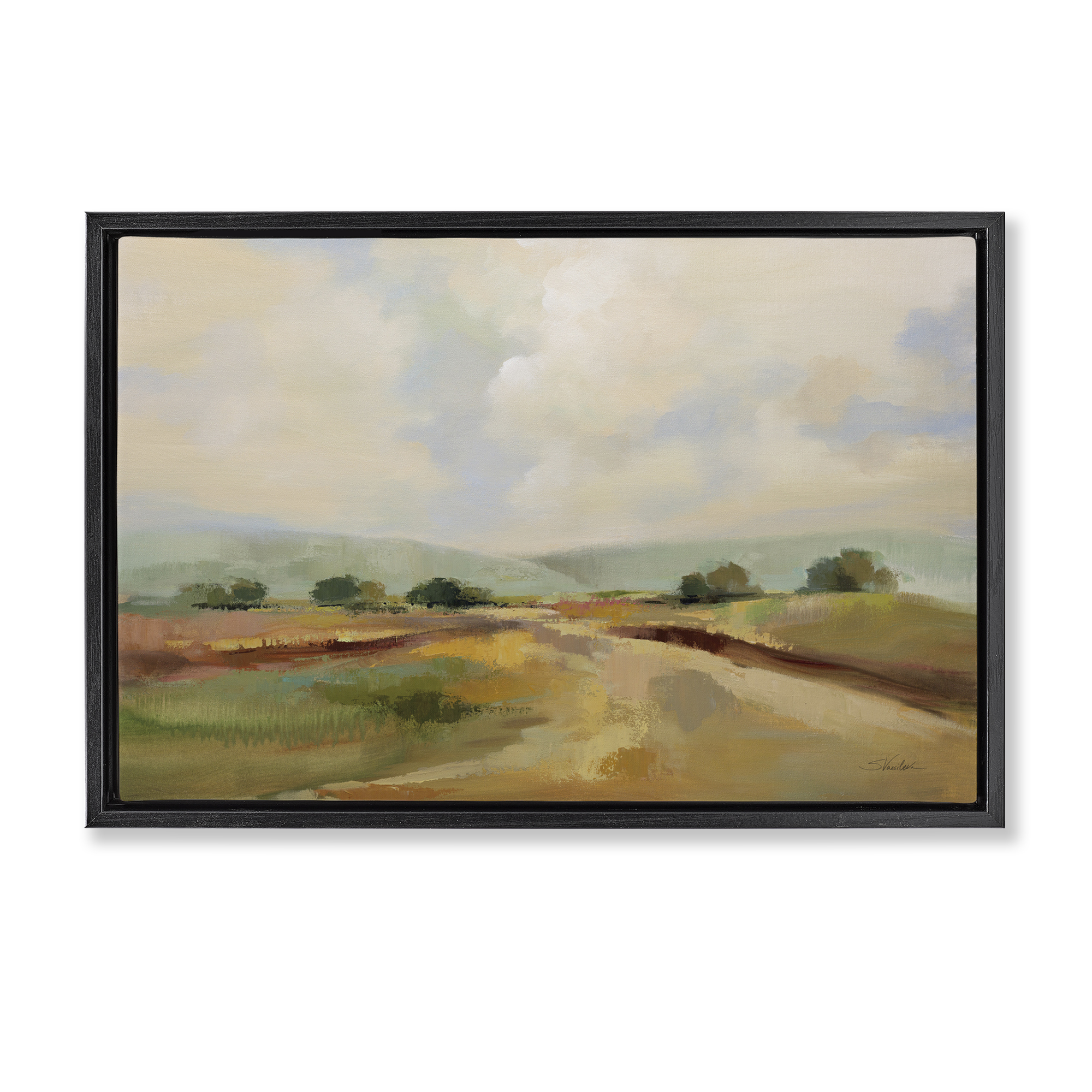 Stupell Industries Solitary Rural Landscape Landscape & Nature Painting Black Floater Framed Canvas Art Print Wall Art, 31 x 21