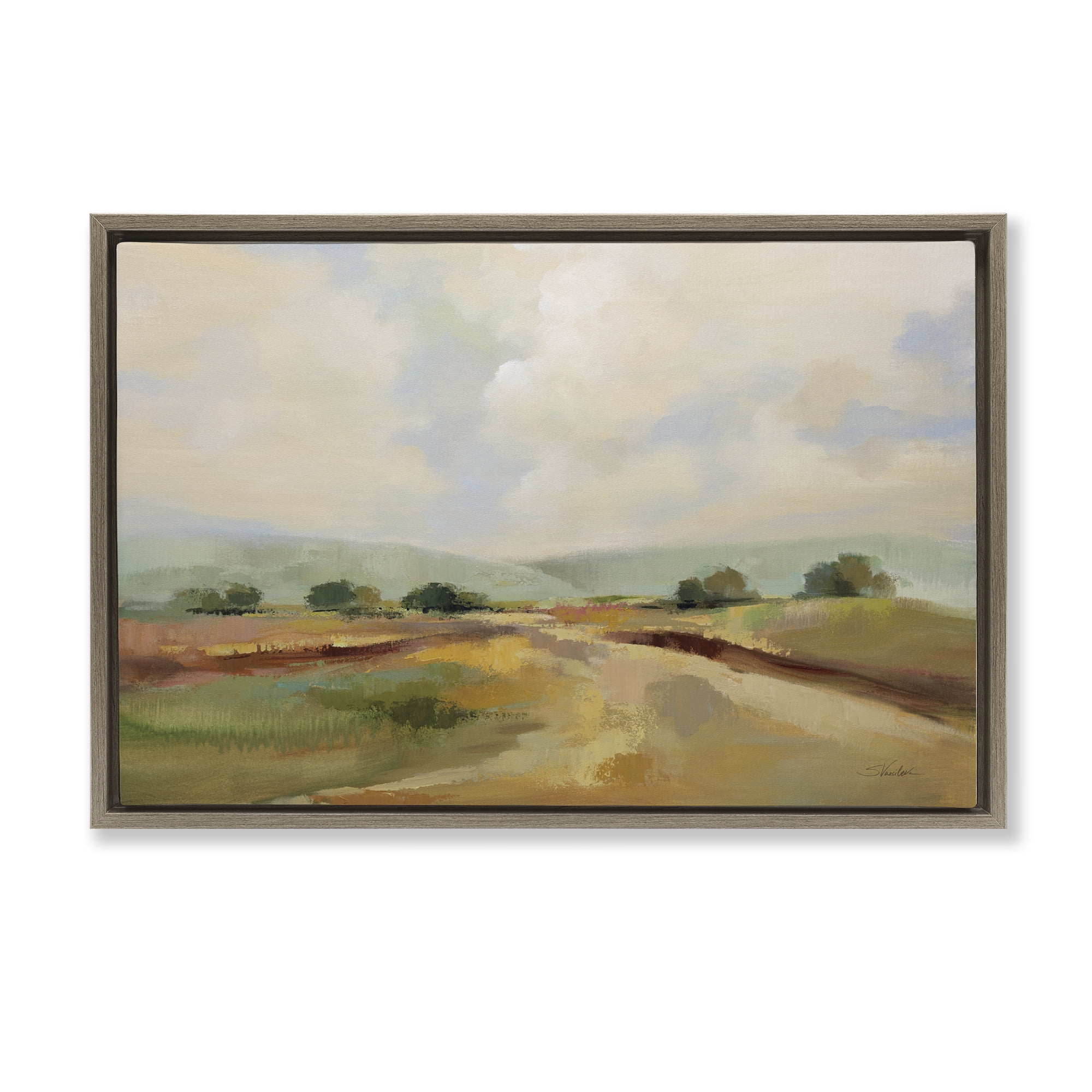 Stupell Industries Solitary Rural Landscape Landscape & Nature Painting Brown Floater Framed Canvas Art Print Wall Art, 31 x 21