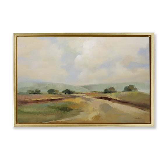 Stupell Industries Solitary Rural Landscape Landscape & Nature Painting Gold Floater Framed Canvas Art Print Wall Art, 31 x 21