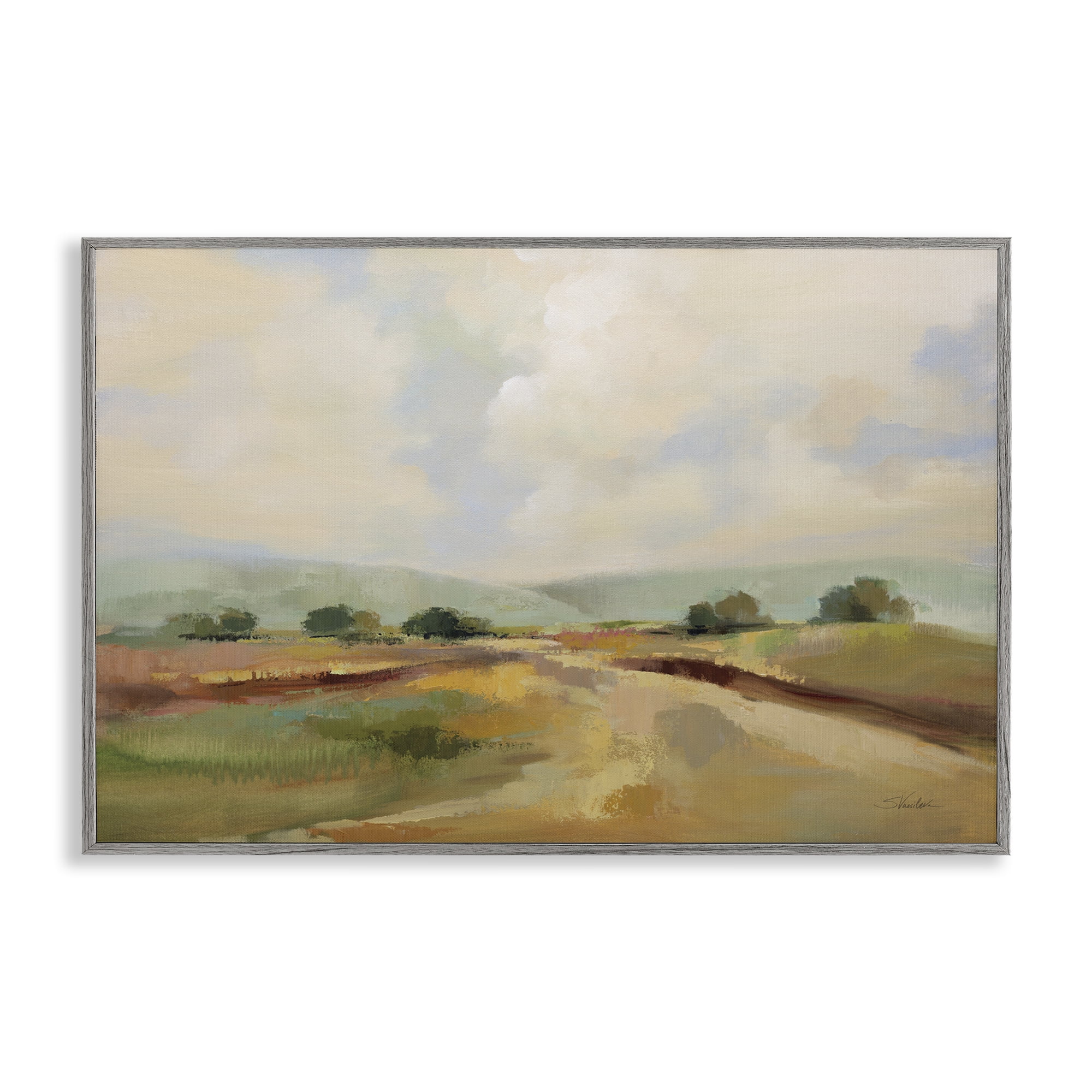 Stupell Industries Solitary Rural Landscape Landscape & Nature Painting Gray Framed Art Print Wall Art, 30 x 20