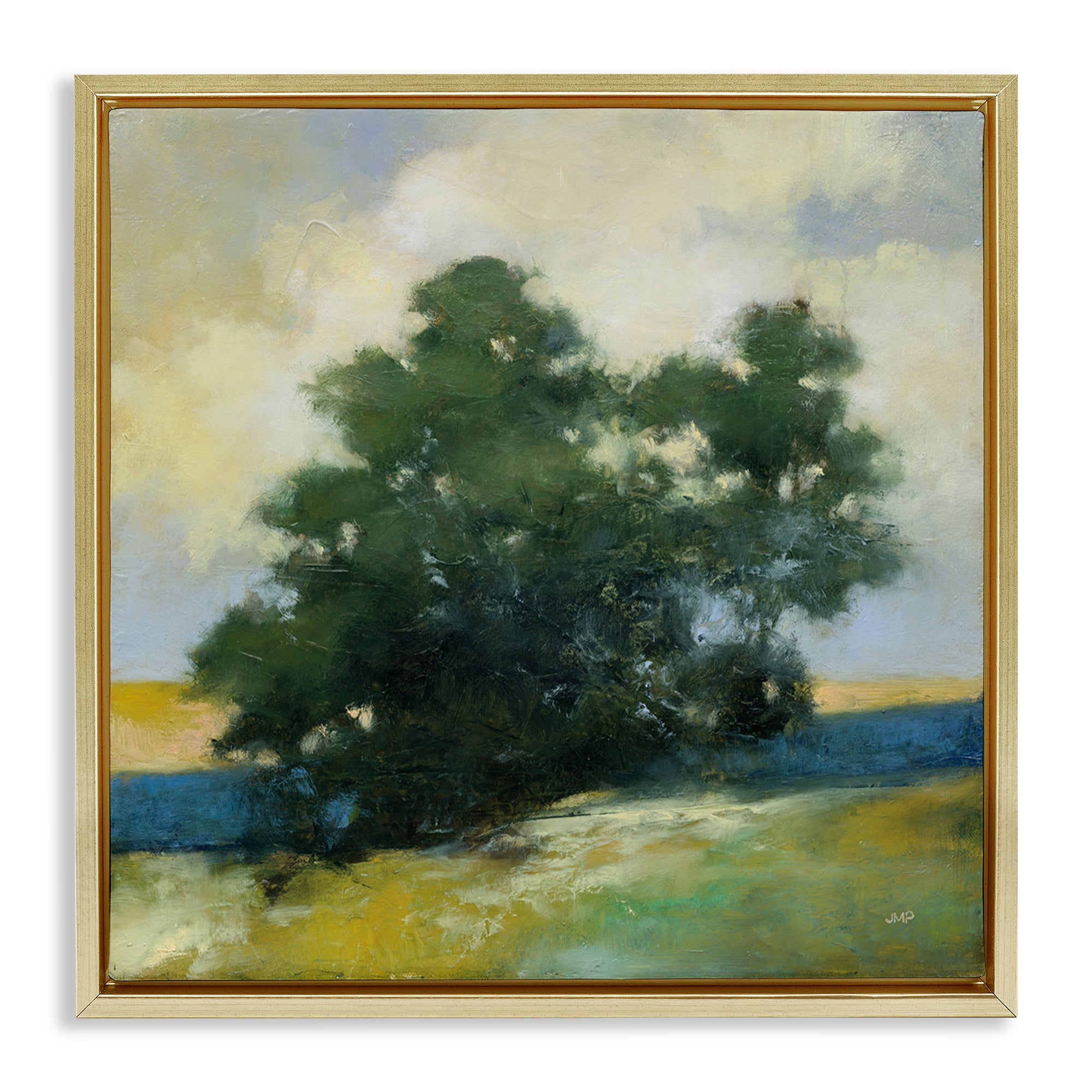 Stupell Industries Solitary Trees Landscape Landscape & Nature Painting Gold Floater Framed Canvas Art Print Wall Art, 25 x 25