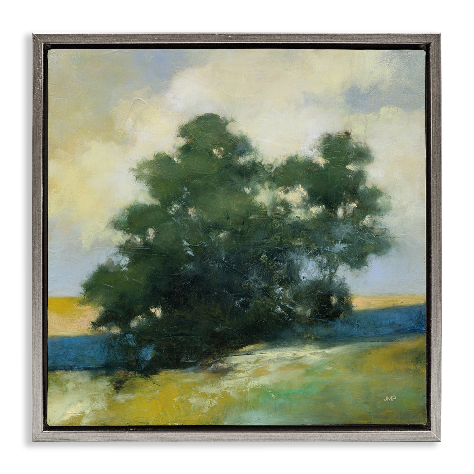 Stupell Industries Solitary Trees Landscape Landscape & Nature Painting Gray Floater Framed Canvas Art Print Wall Art, 18 x 18
