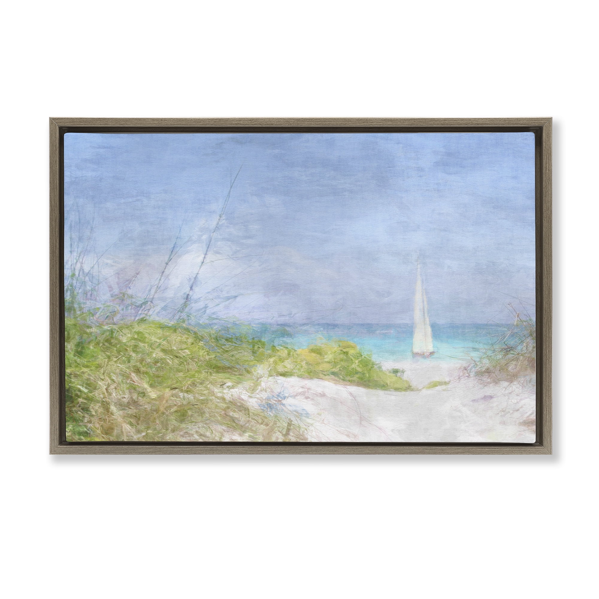 Stupell Industries Solitary Yacht Seascape Coastal Painting Brown Floater Framed Canvas Art Print Wall Art, 25 x 17