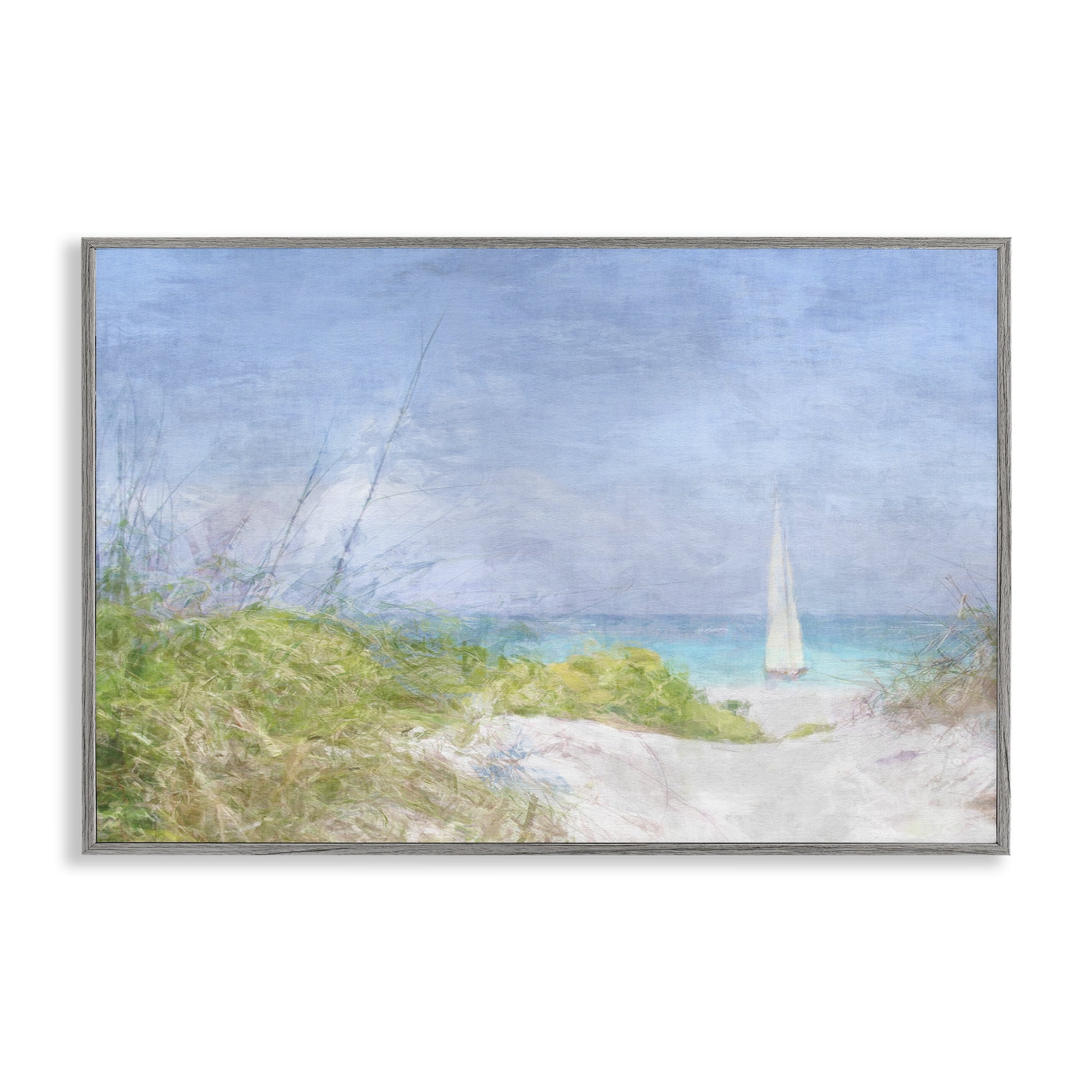 Stupell Industries Solitary Yacht Seascape Coastal Painting Gray Framed Art Print Wall Art, 24 x 16