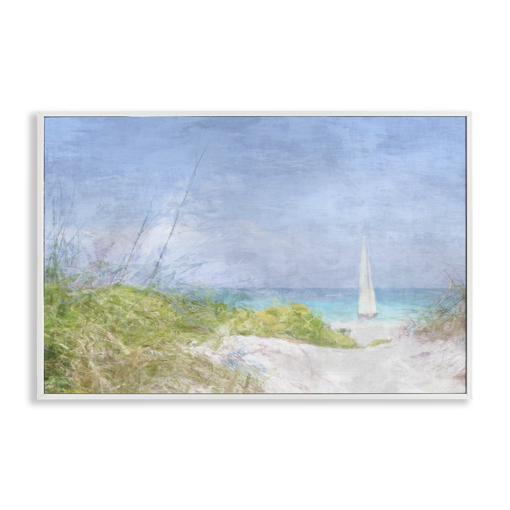 Stupell Industries Solitary Yacht Seascape Coastal Painting White Framed Art Print Wall Art, 24 x 16