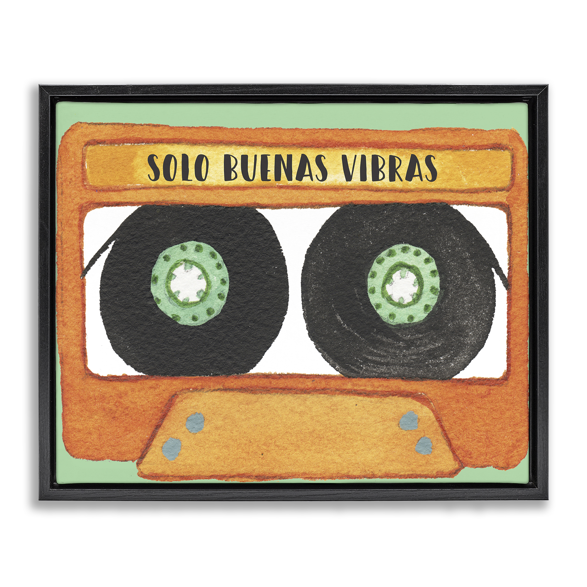 Stupell Industries Solo Buenas Vibras Casete Music Painting Black Floater Framed Art Print Wall Art, 31 x 25