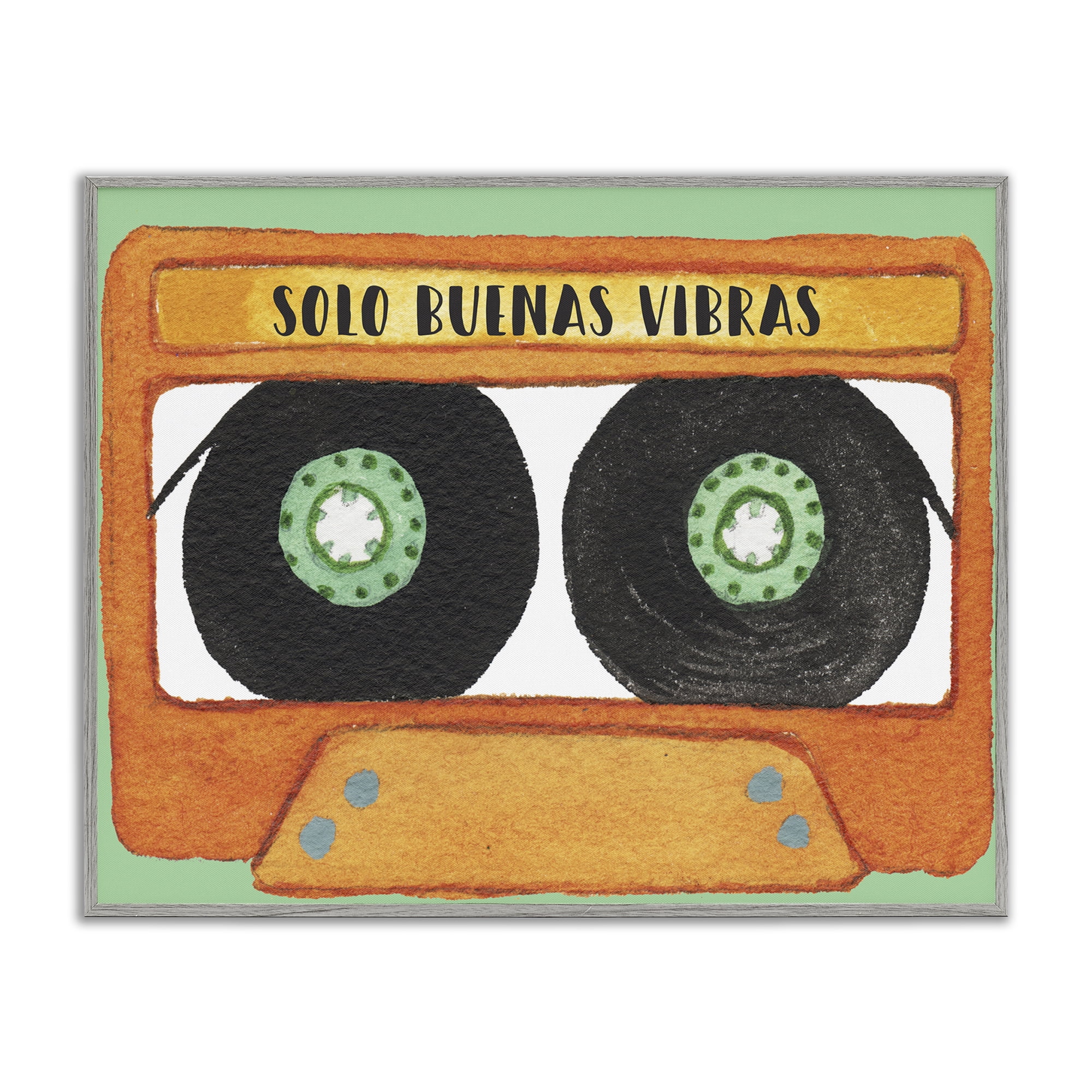Stupell Industries Solo Buenas Vibras Casete Music Painting Gray Framed Art Print Wall Art, 30 x 24