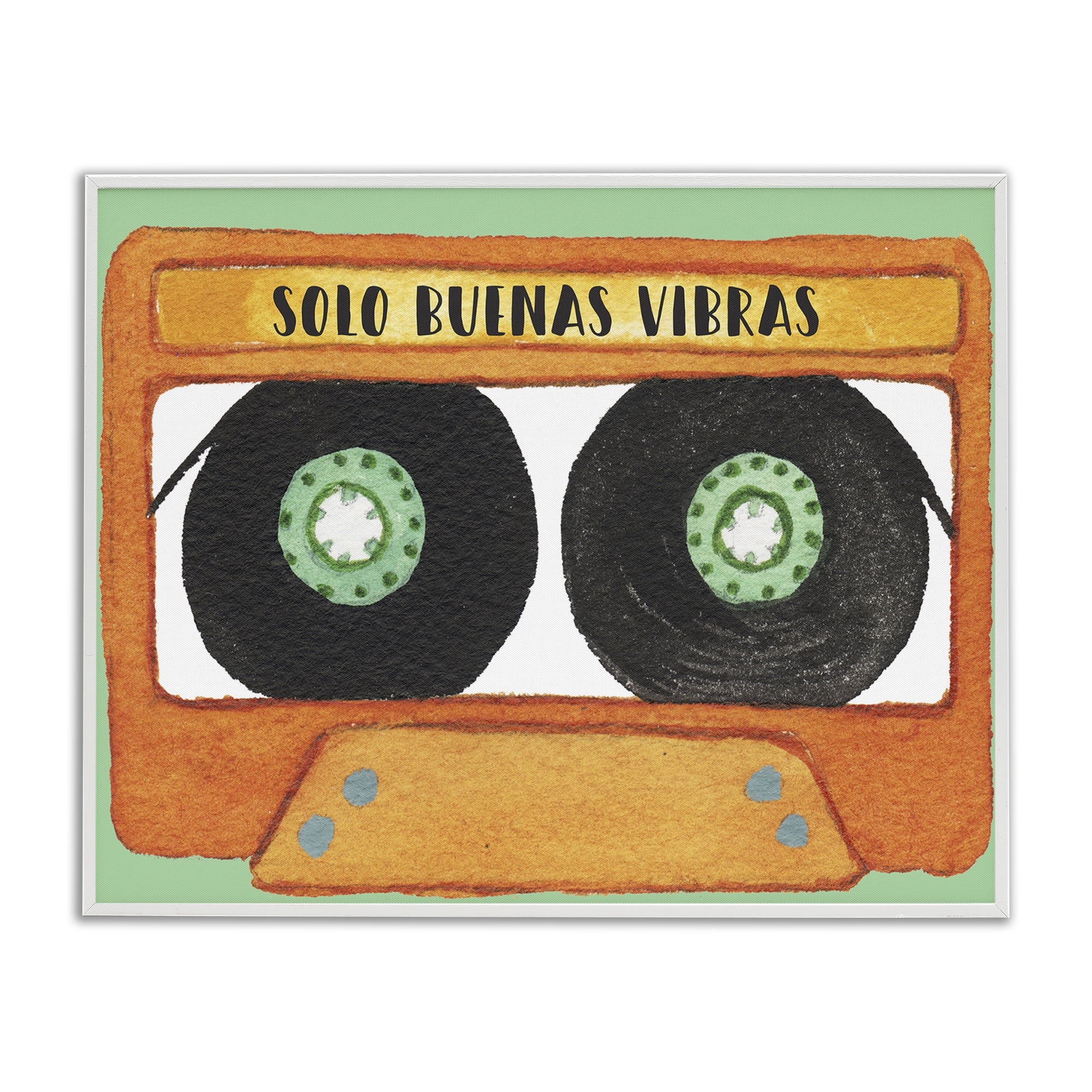 Stupell Industries Solo Buenas Vibras Casete Music Painting White Framed Art Print Wall Art, 14 x 11