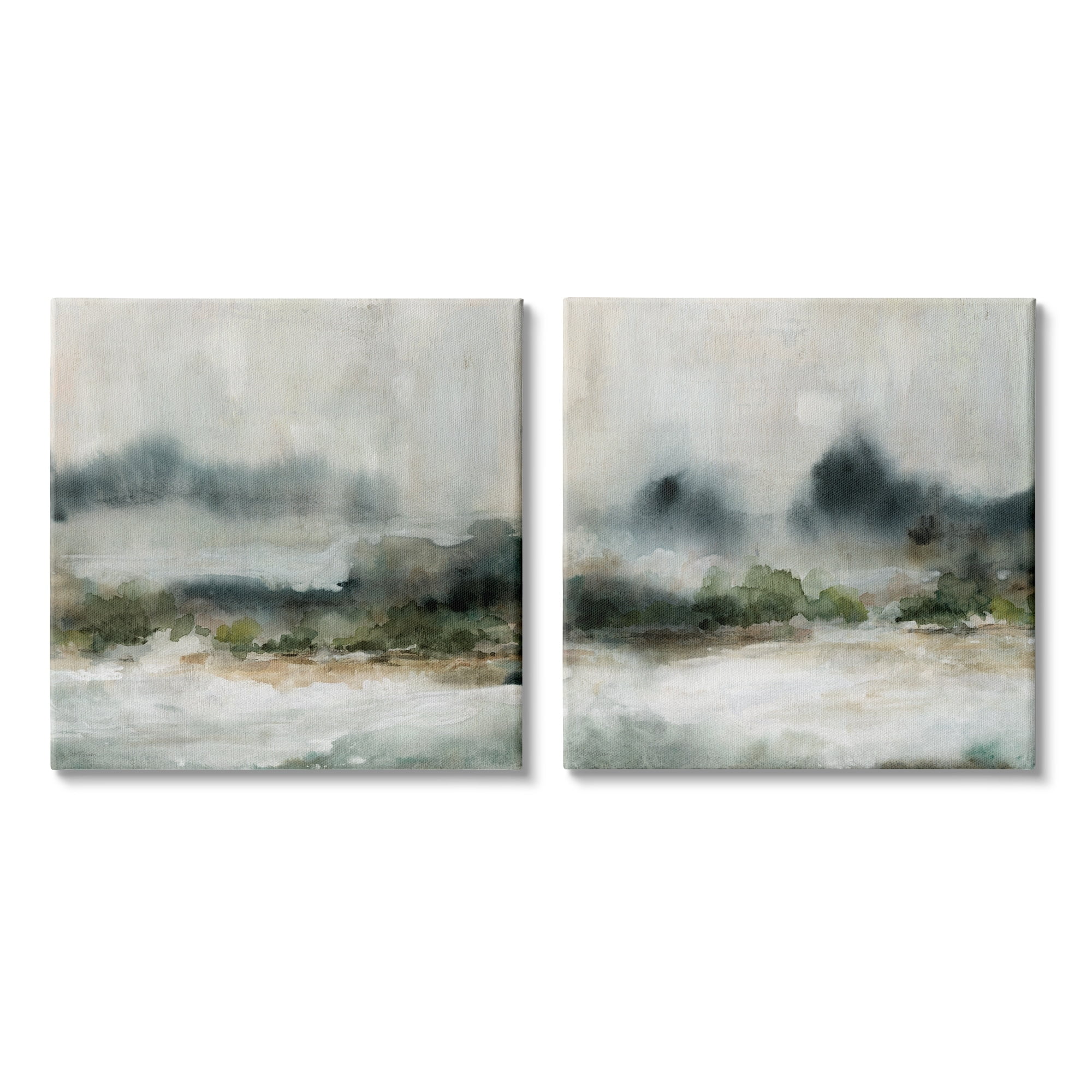 Stupell Industries Somber Abstract Landscape Mountain Scenery Watercolor Details Painting Gallery Wrapped Canvas Print Wall Art, Set of 2, Design by Carol Robinson