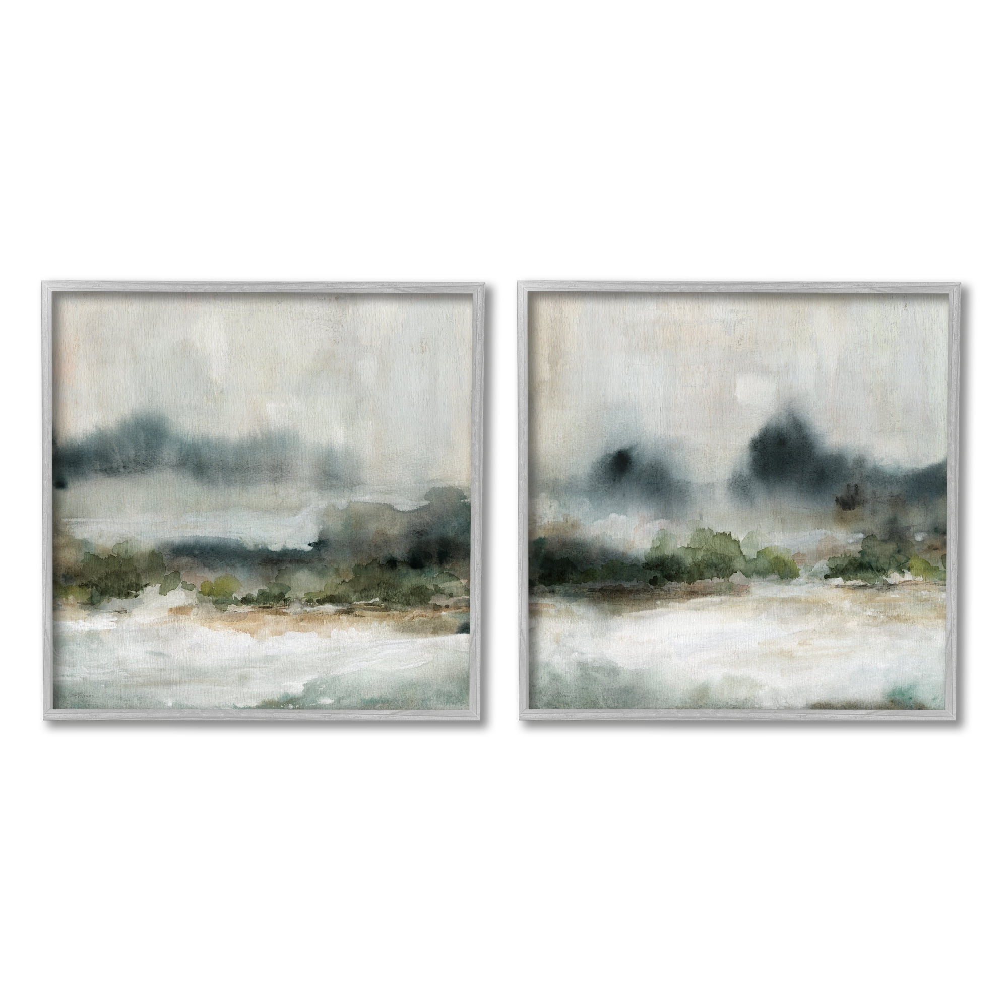 Stupell Industries Somber Abstract Landscape Mountain Scenery Watercolor Details Painting Gray Framed Art Print Wall Art, Set of 2, Design by Carol Robinson
