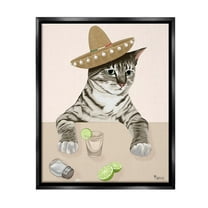 Stupell Industries Sombrero Cat & Cocktail Animals & Insects Painting Black Floater Framed Canvas Art Print Wall Art, 17 x 21