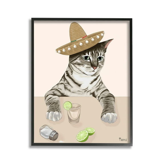 Stupell Industries Sombrero Cat & Cocktail Animals & Insects Painting Black Framed Art Print Wall Art, 11 x 14
