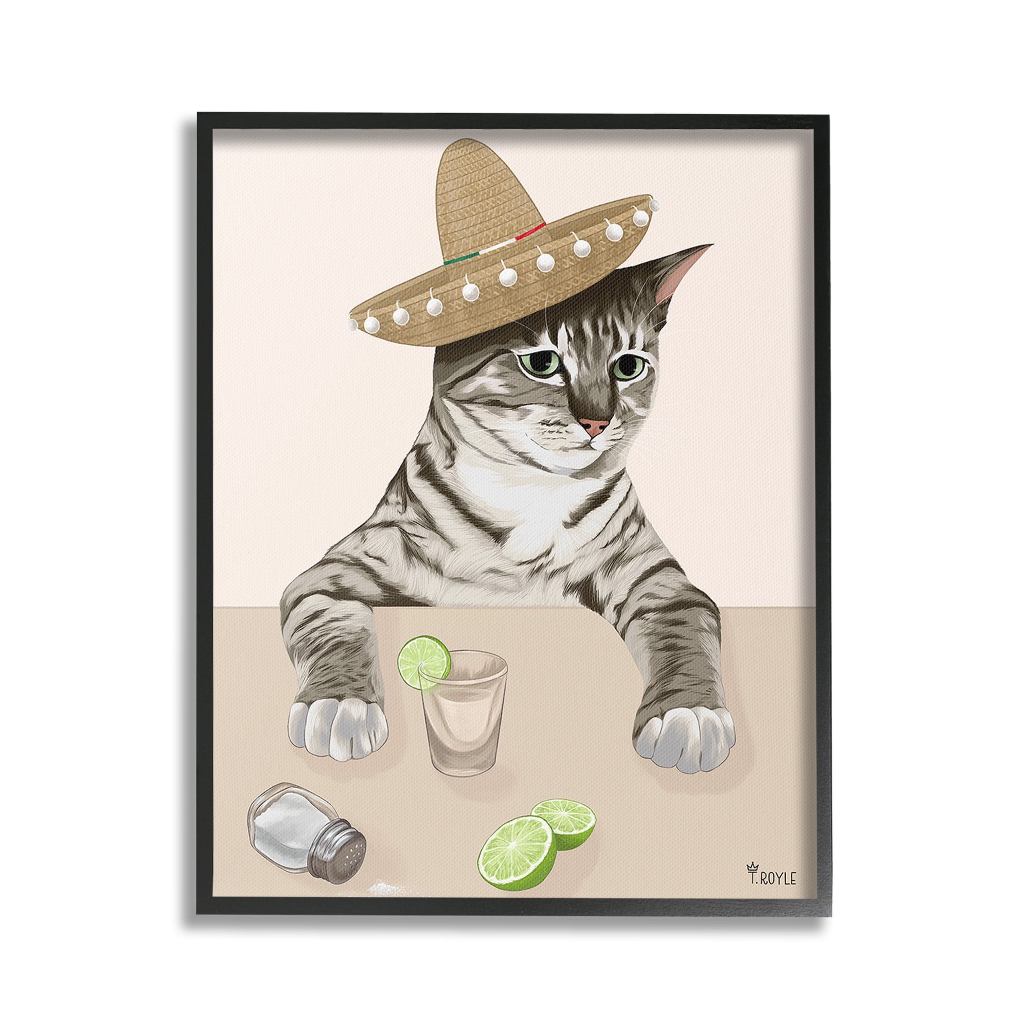 Stupell Industries Sombrero Cat & Cocktail Animals & Insects Painting Black Framed Art Print Wall Art, 16 x 20