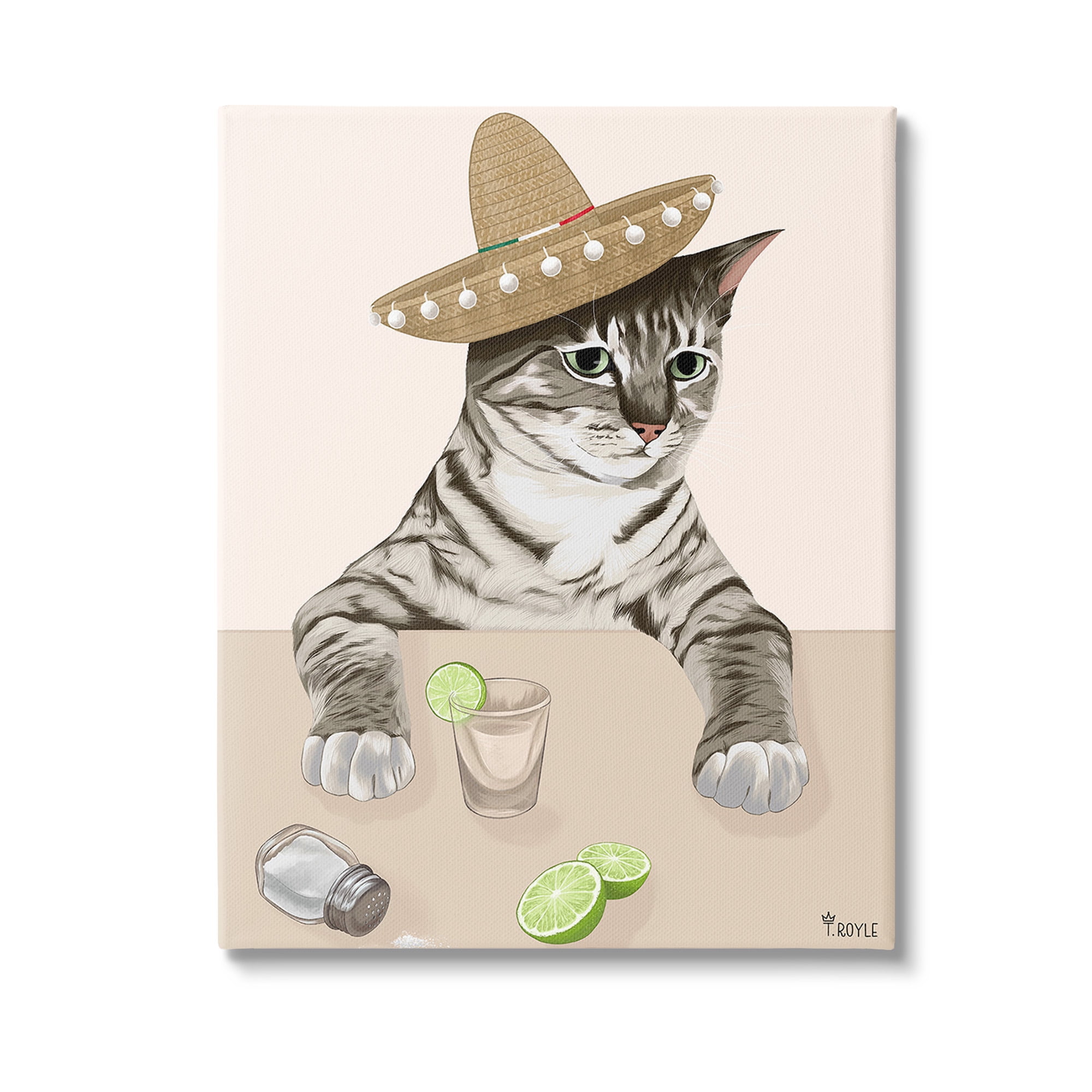 Stupell Industries Sombrero Cat & Cocktail Animals & Insects Painting Gallery Wrapped Canvas Art Print Wall Art, 30 x 40