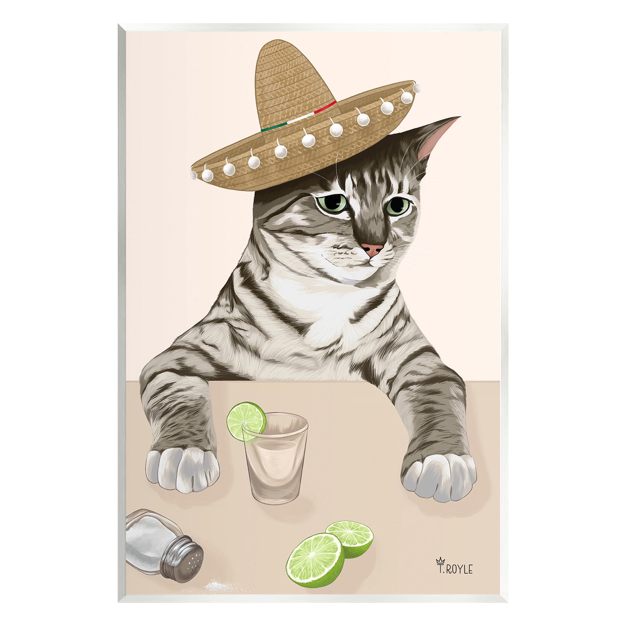 Stupell Industries Sombrero Cat & Cocktail Animals & Insects Painting Unframed Art Print Wall Art, 13 x 19