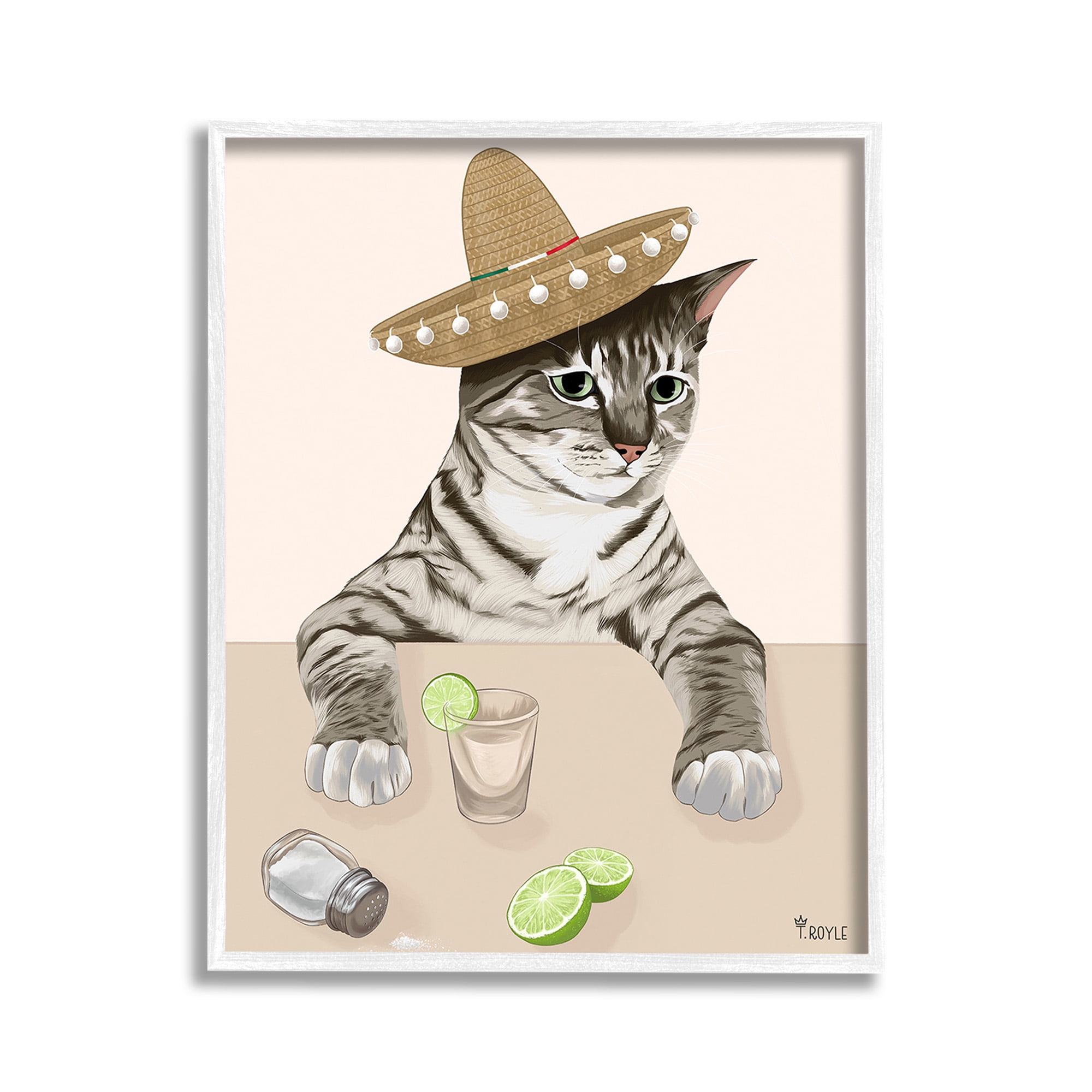 Stupell Industries Sombrero Cat & Cocktail Animals & Insects Painting White Framed Art Print Wall Art, 11 x 14