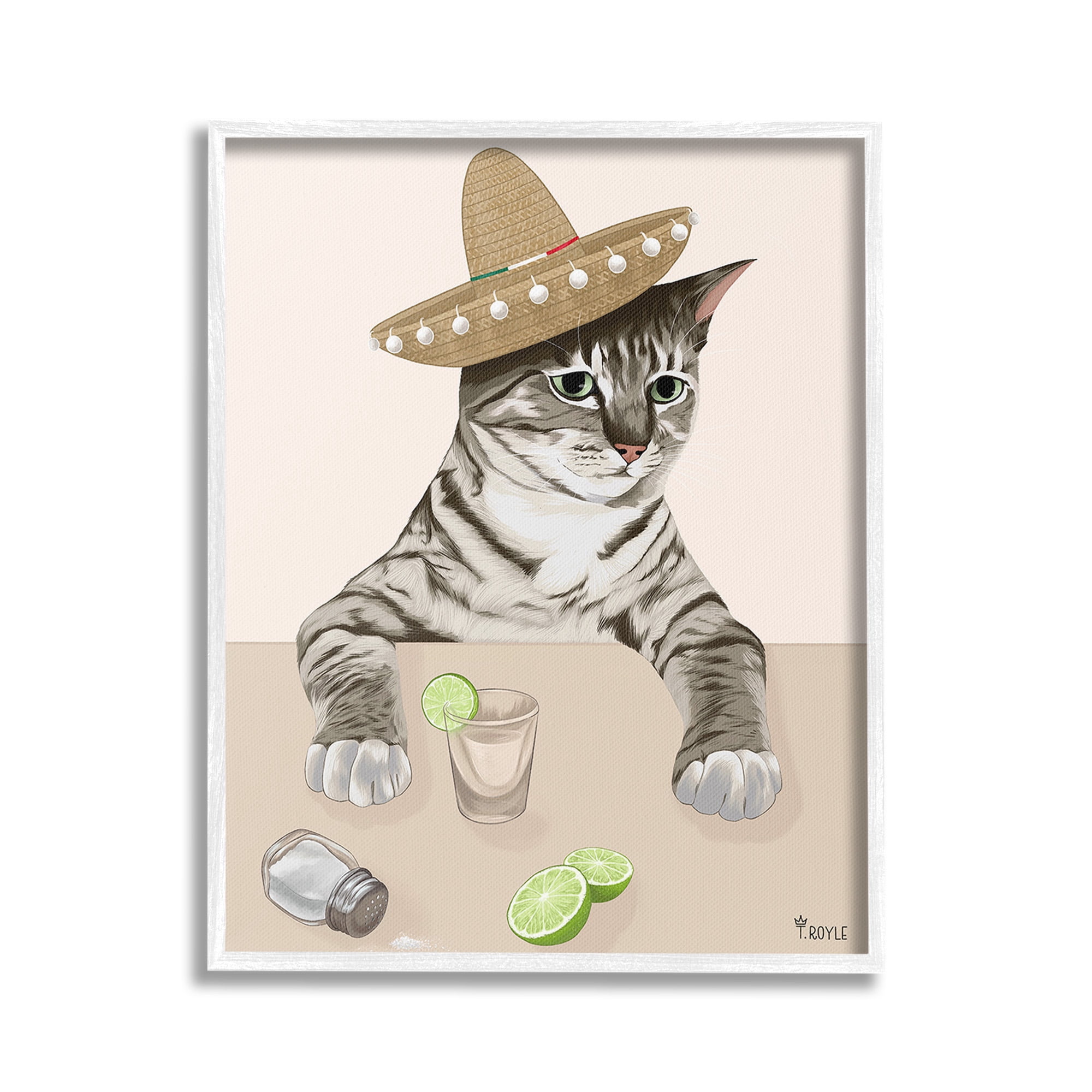 Stupell Industries Sombrero Cat & Cocktail Animals & Insects Painting White Framed Art Print Wall Art, 16 x 20