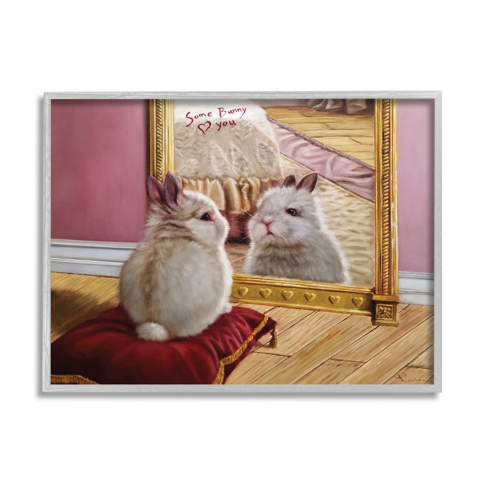 Stupell Industries Some Bunny Loves You Adorable Rabbit in Mirror, 24 x 30, Designed by Lucia Heffernan