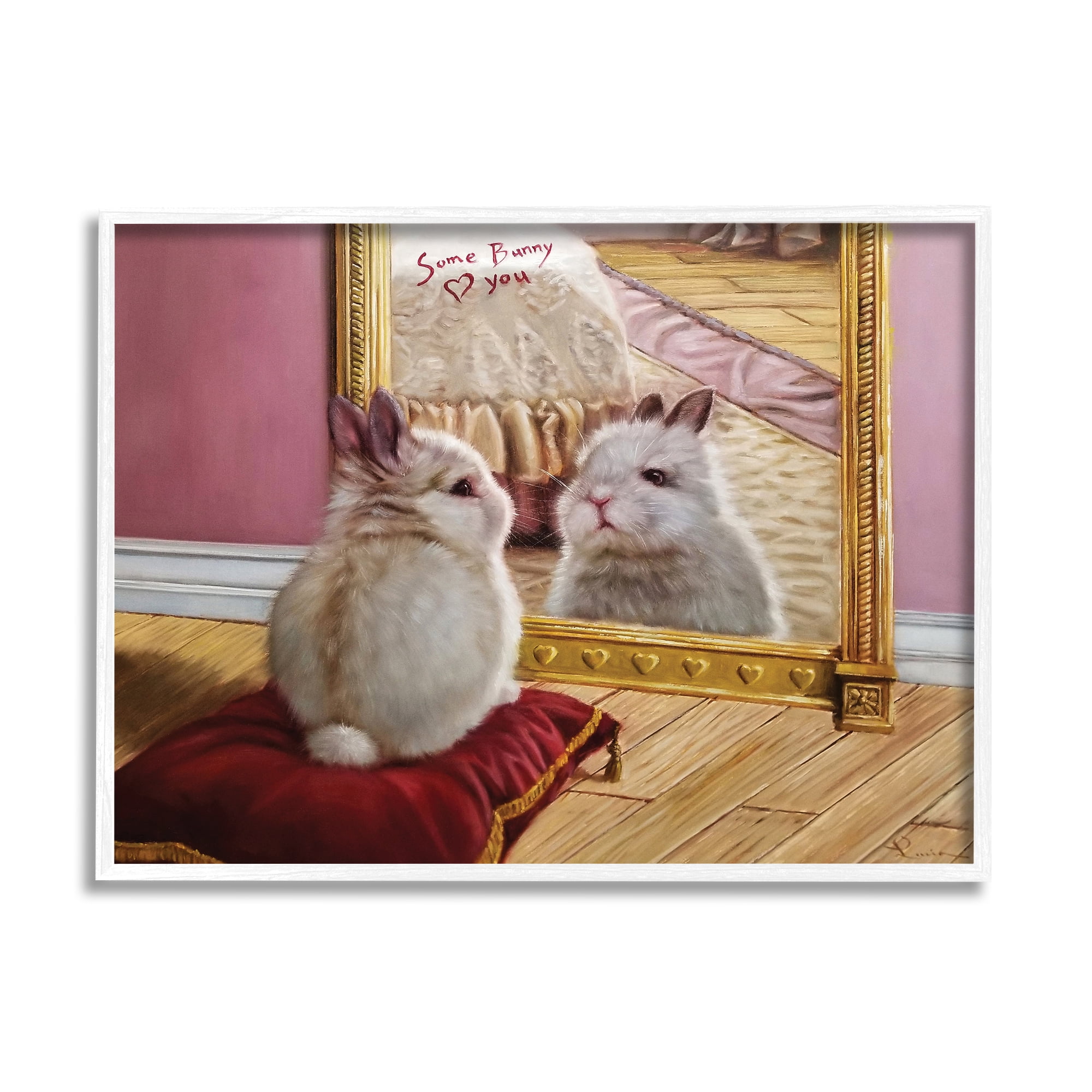 Stupell Industries Some Bunny Loves You Adorable Rabbit in Mirror Kids Painting White Framed Art Print Wall Art, 11 x 14, Design by Lucia Heffernan