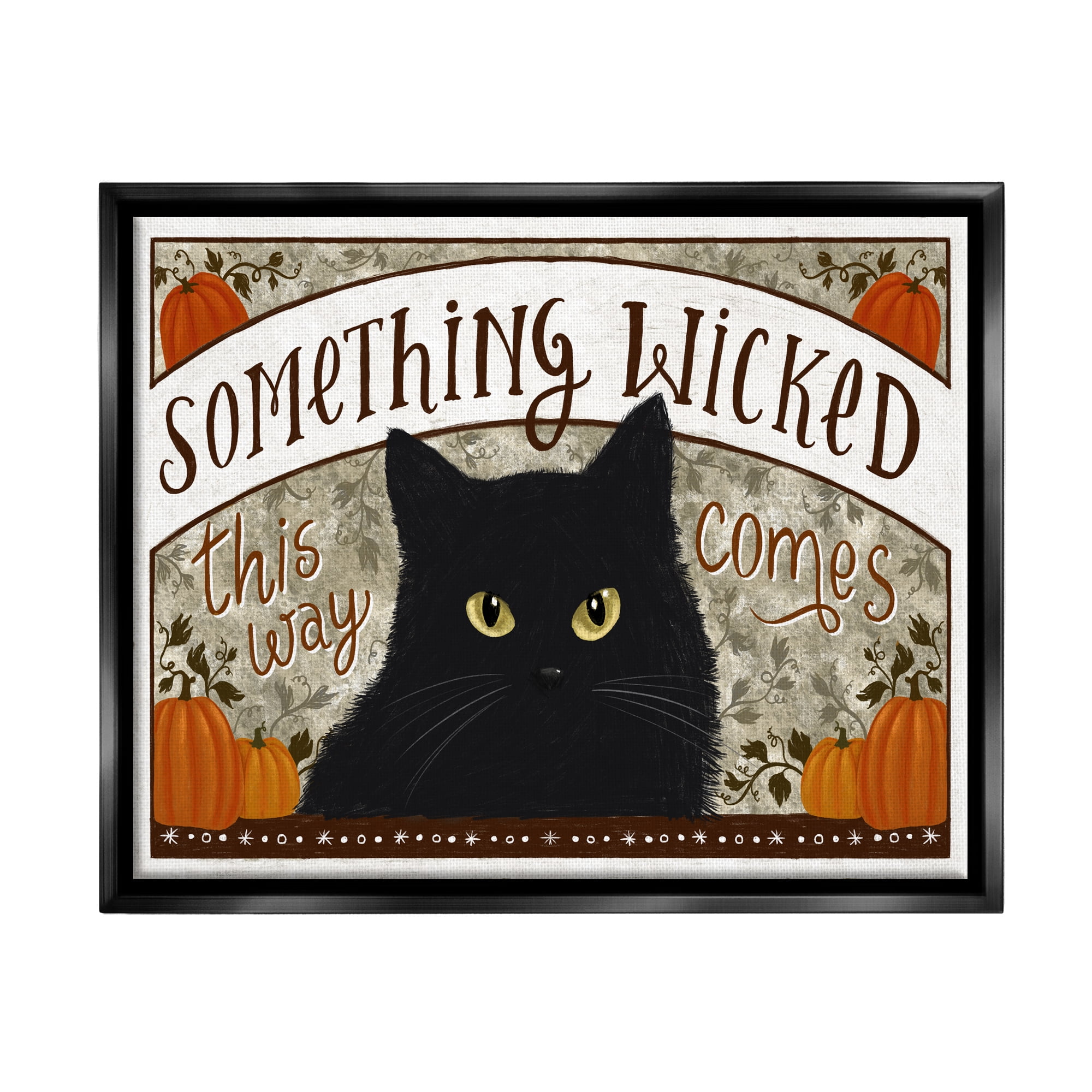 Stupell Industries Something Wicked Black Cat Holiday Painting Black Floater Framed Canvas Art Print Wall Art, 21 x 17
