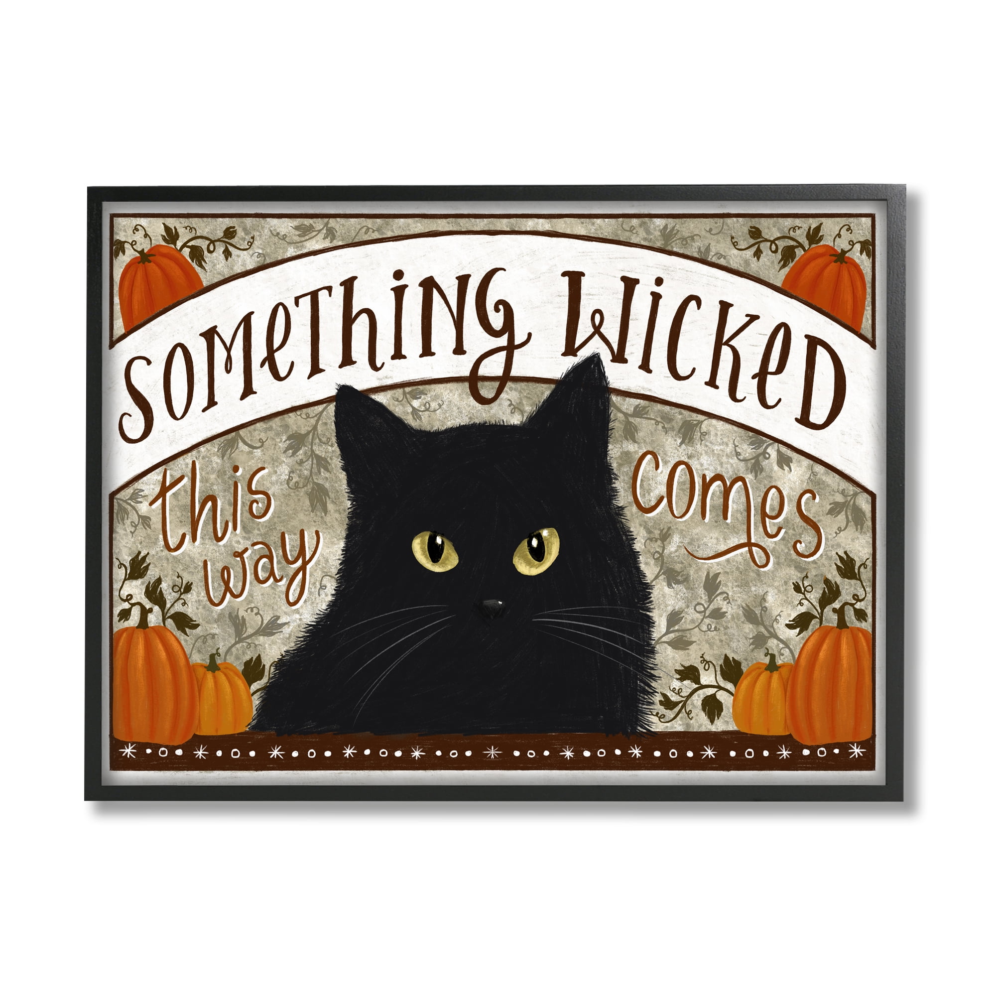 Stupell Industries Something Wicked Black Cat Holiday Painting Black Framed Art Print Wall Art, 14 x 11