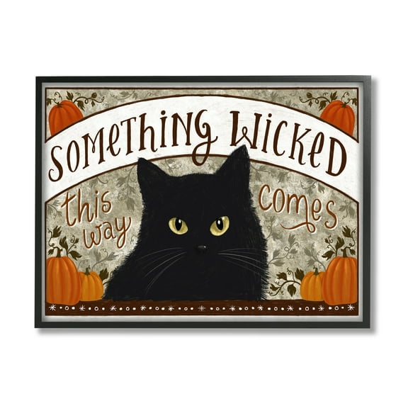 Stupell Industries Something Wicked Black Cat Holiday Painting Black Framed Art Print Wall Art, 14 x 11