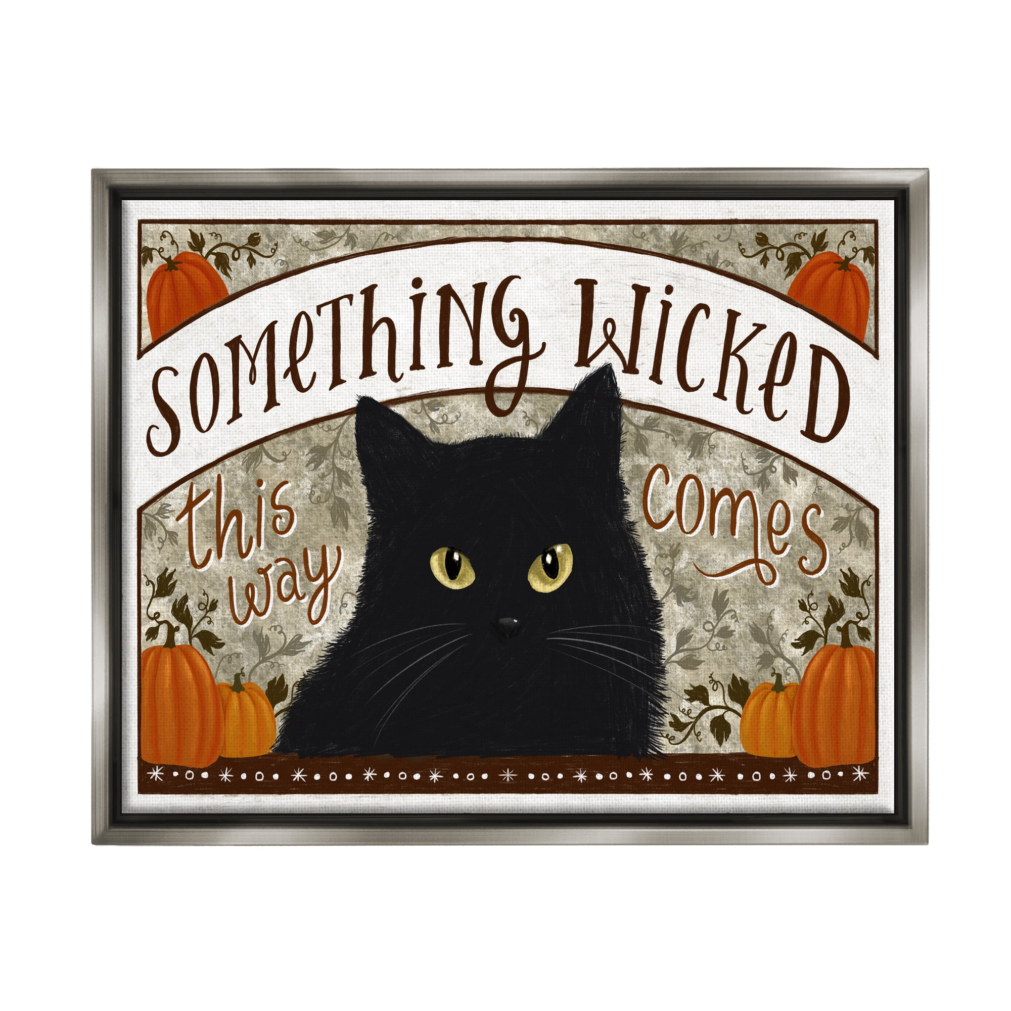 Stupell Industries Something Wicked Black Cat Holiday Painting Gray Floater Framed Canvas Art Print Wall Art, 31 x 25