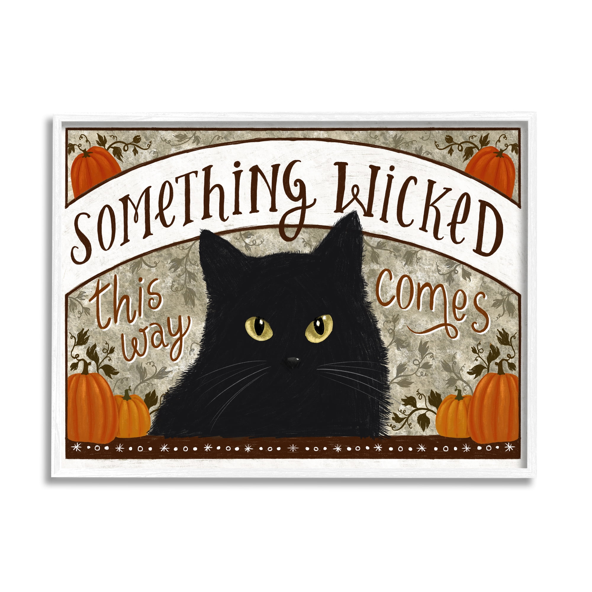 Stupell Industries Something Wicked Black Cat Holiday Painting White Framed Art Print Wall Art, 14 x 11