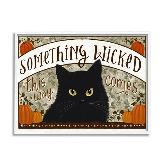 Stupell Industries Something Wicked Black Cat Holiday Painting White Framed Art Print Wall Art, 30 x 24