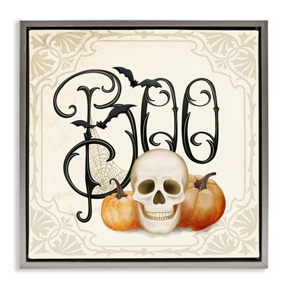 Stupell Industries Something Wicked Boo Gray Framed Floater Canvas Wall Art design by Nicole Tamarin, 18 x 18