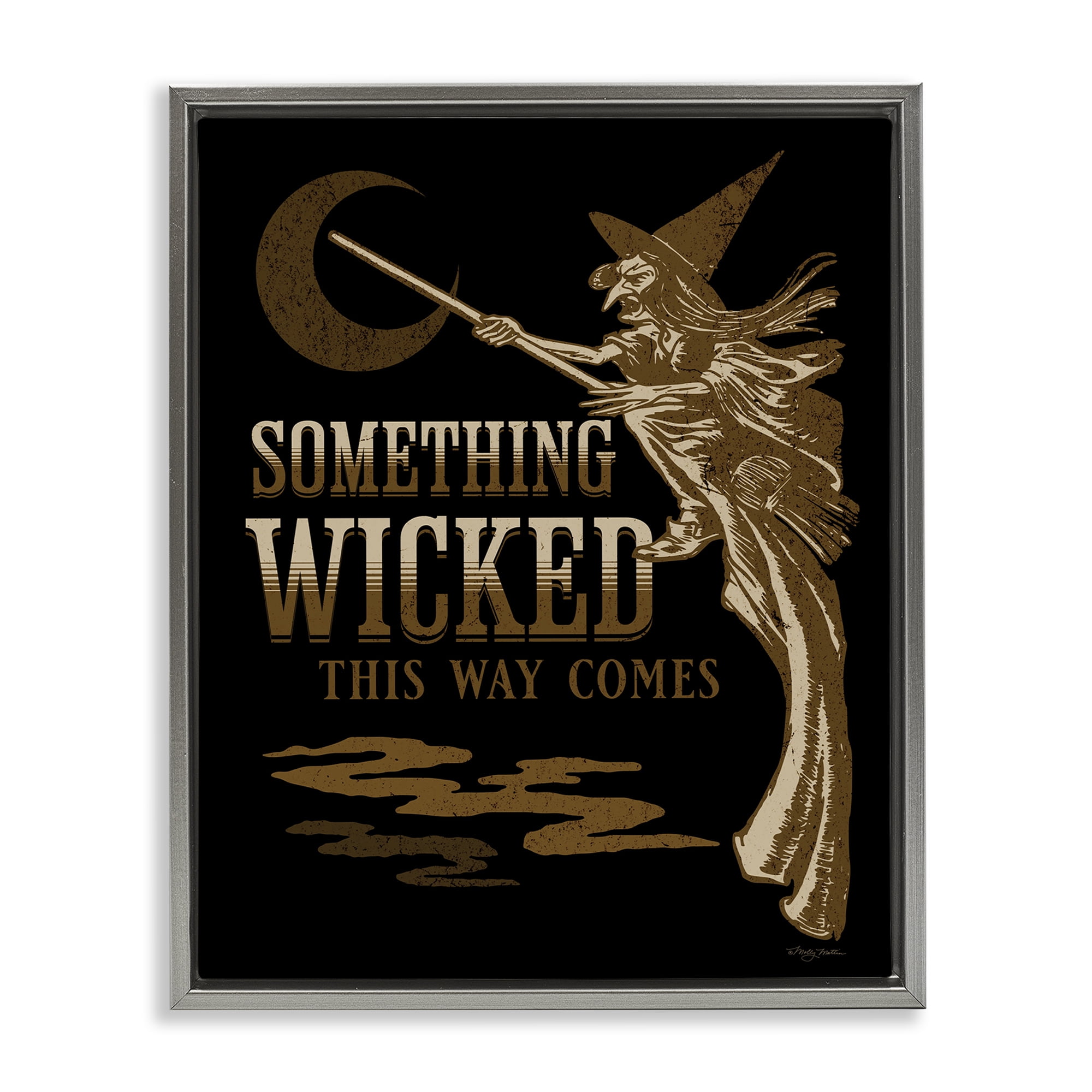 Stupell Industries Something Wicked Witch Holiday Painting Gray Floater Framed Art Print Wall Art, 17 x 21