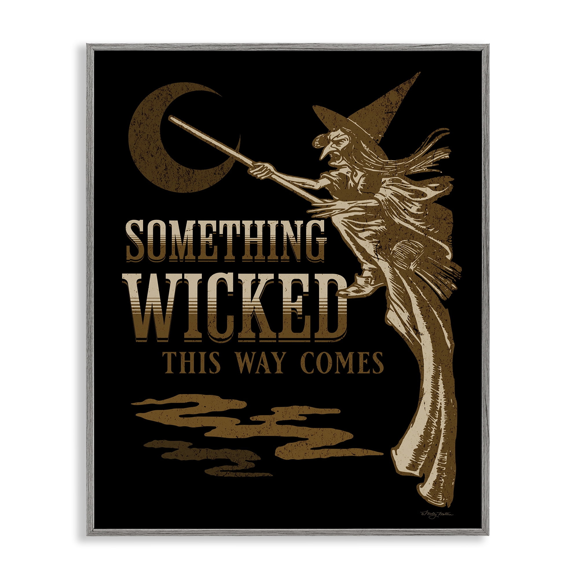 Stupell Industries Something Wicked Witch Holiday Painting Gray Framed Art Print Wall Art, 16 x 20