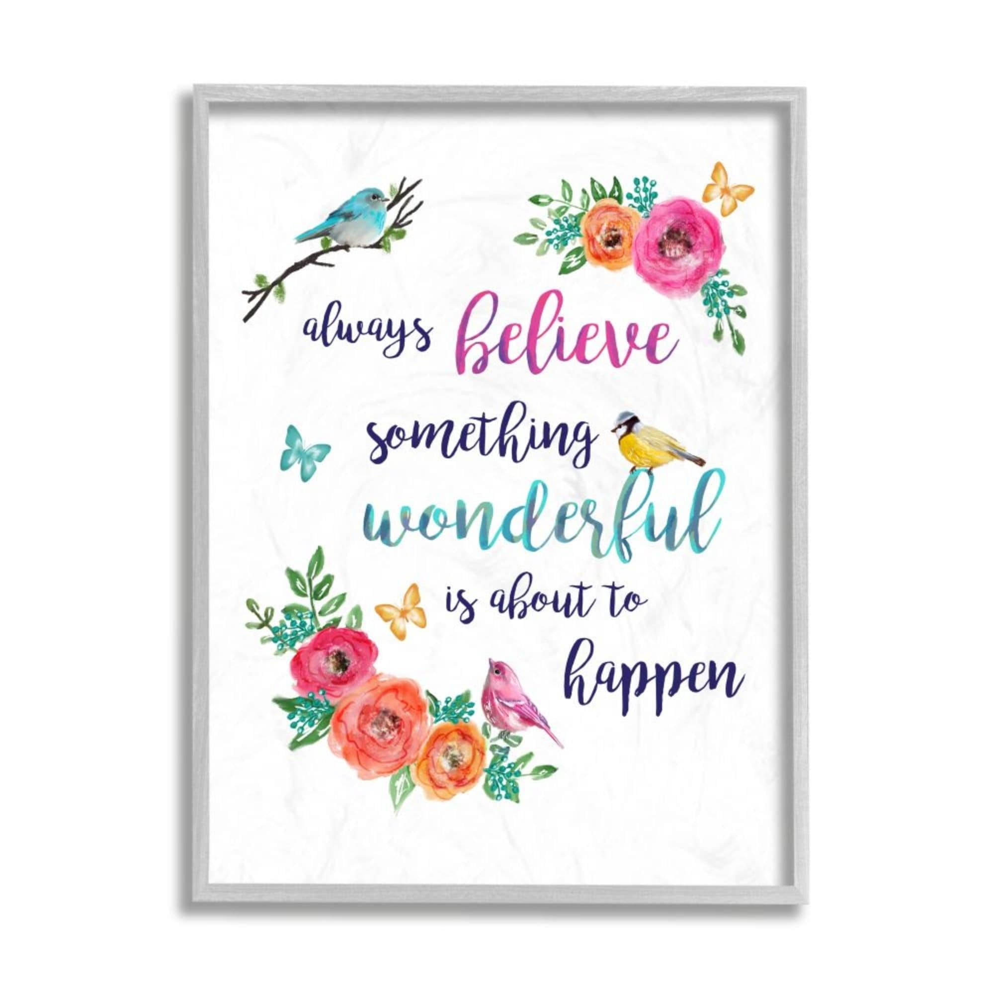 Stupell Industries Something Wonderful to Happen Phrase Cute Spring Birds Design by Lisa Lane