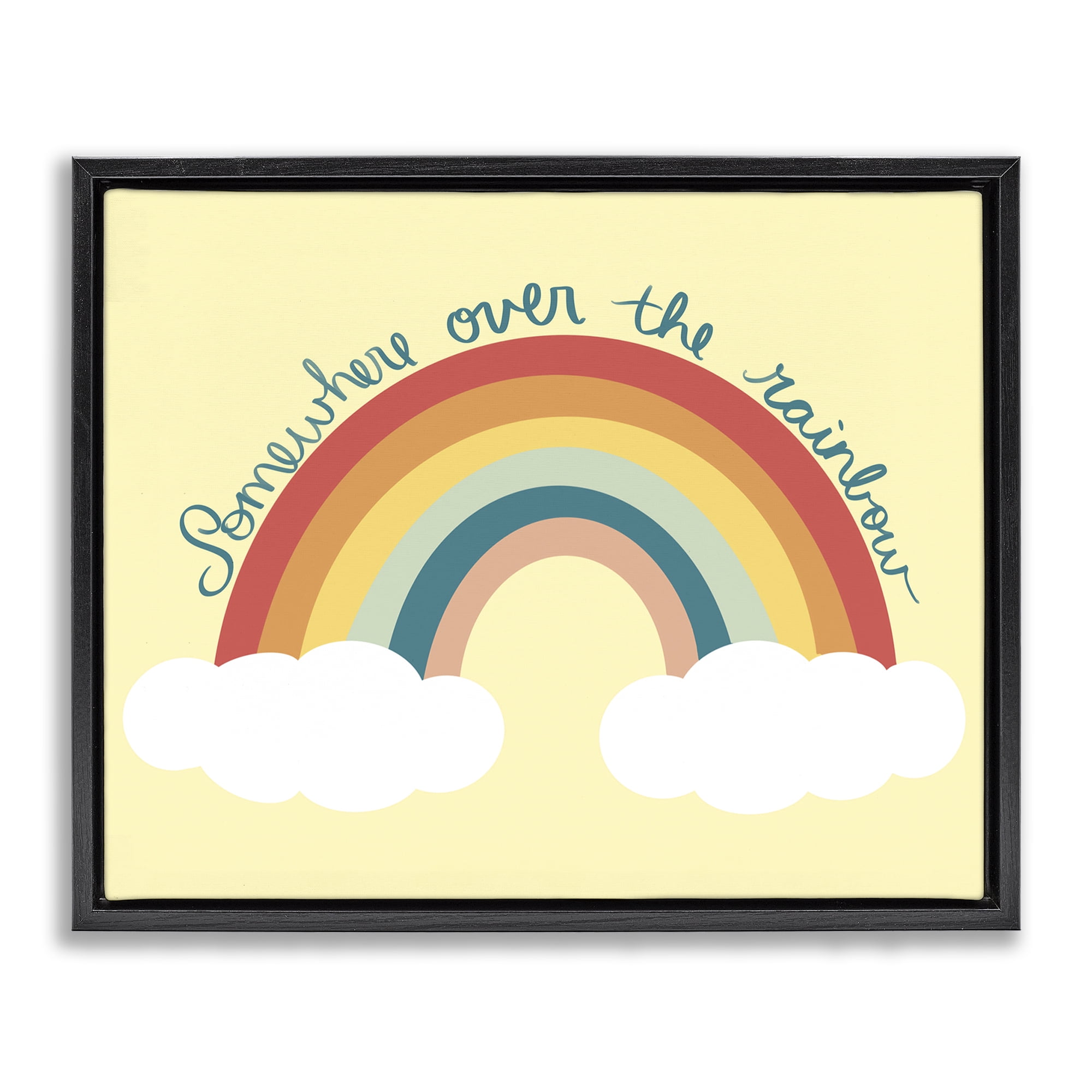 Stupell Industries Somewhere Over Rainbow Text & Numbers Painting Black Floater Framed Canvas Art Print Wall Art, 21 x 17