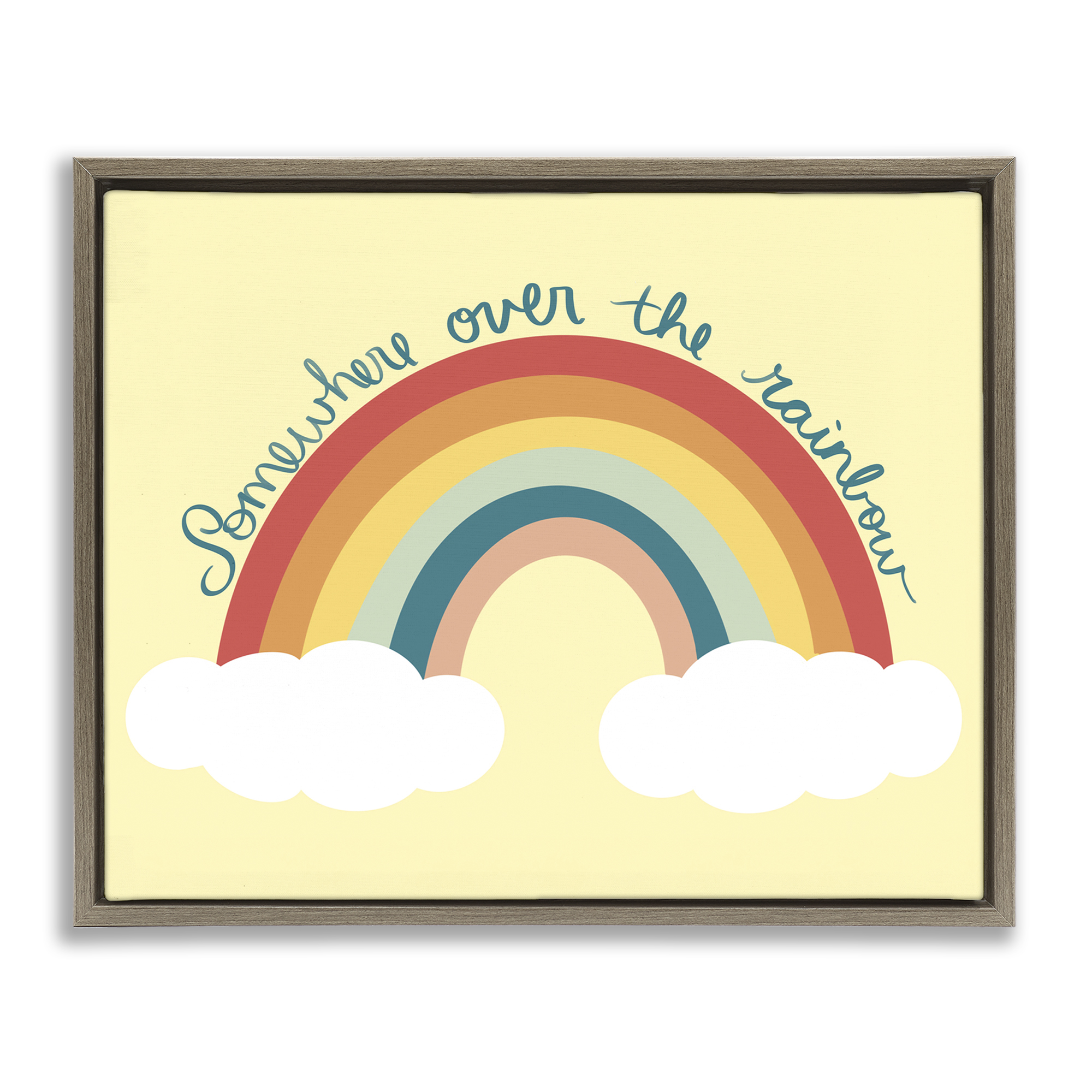 Stupell Industries Somewhere Over Rainbow Text & Numbers Painting Brown Floater Framed Canvas Art Print Wall Art, 31 x 25