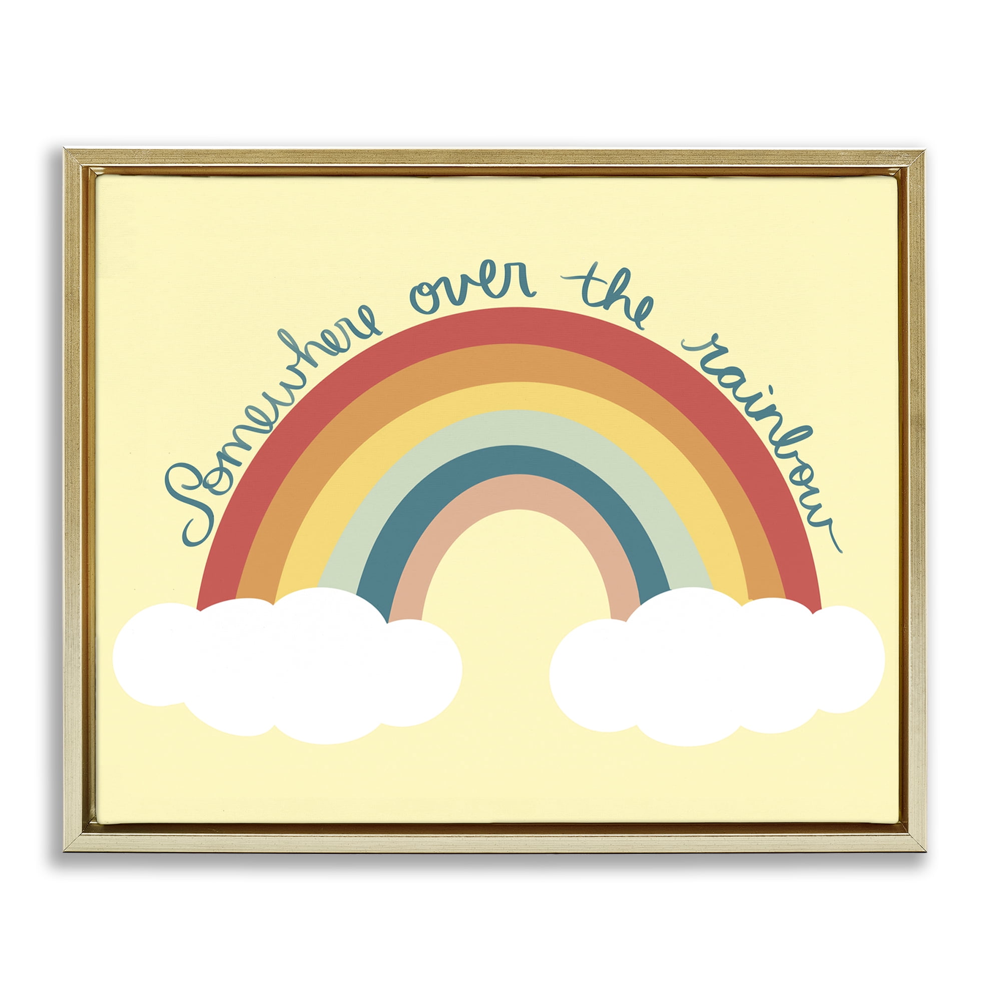 Stupell Industries Somewhere Over Rainbow Text & Numbers Painting Gold Floater Framed Canvas Art Print Wall Art, 31 x 25