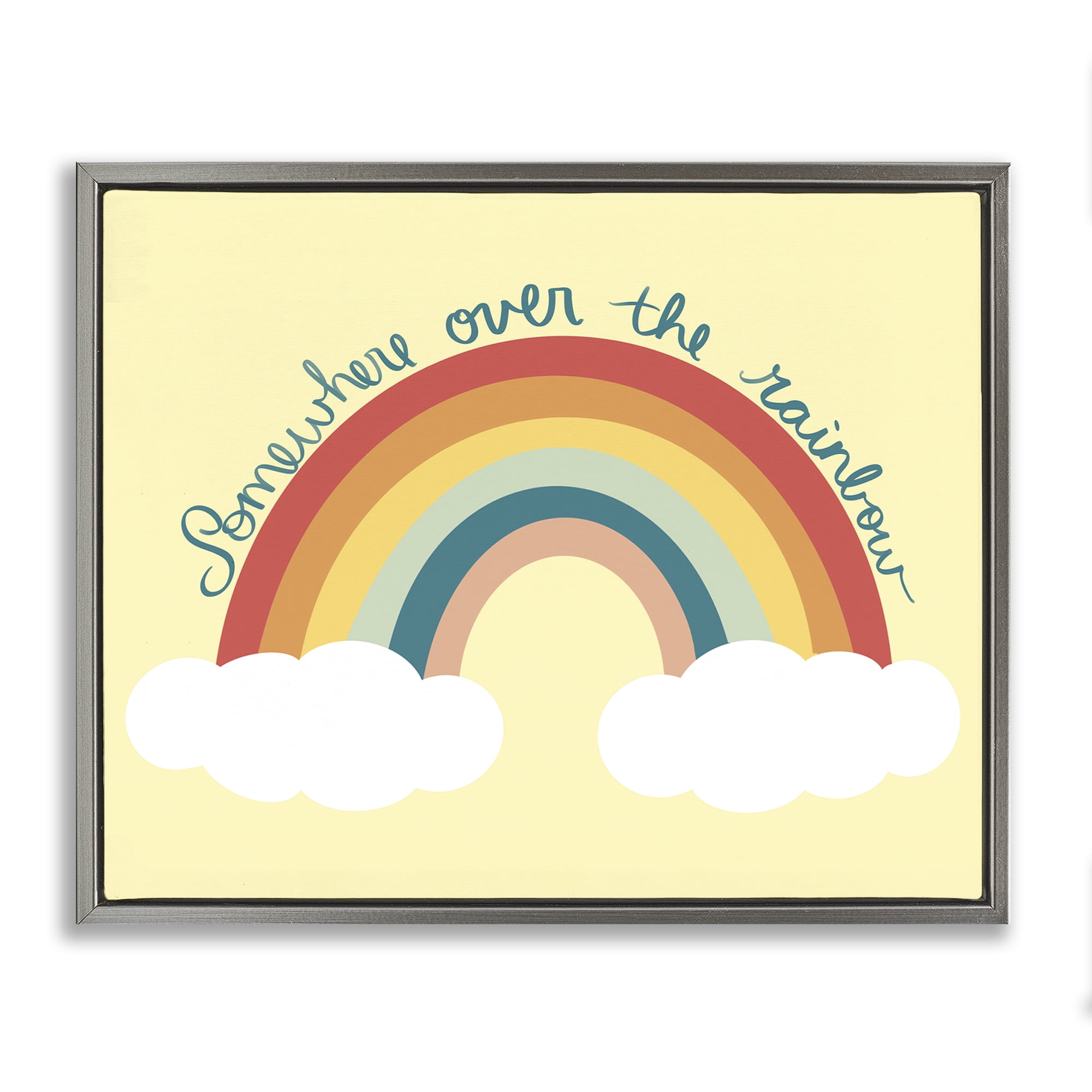 Stupell Industries Somewhere Over Rainbow Text & Numbers Painting Gray Floater Framed Canvas Art Print Wall Art, 31 x 25