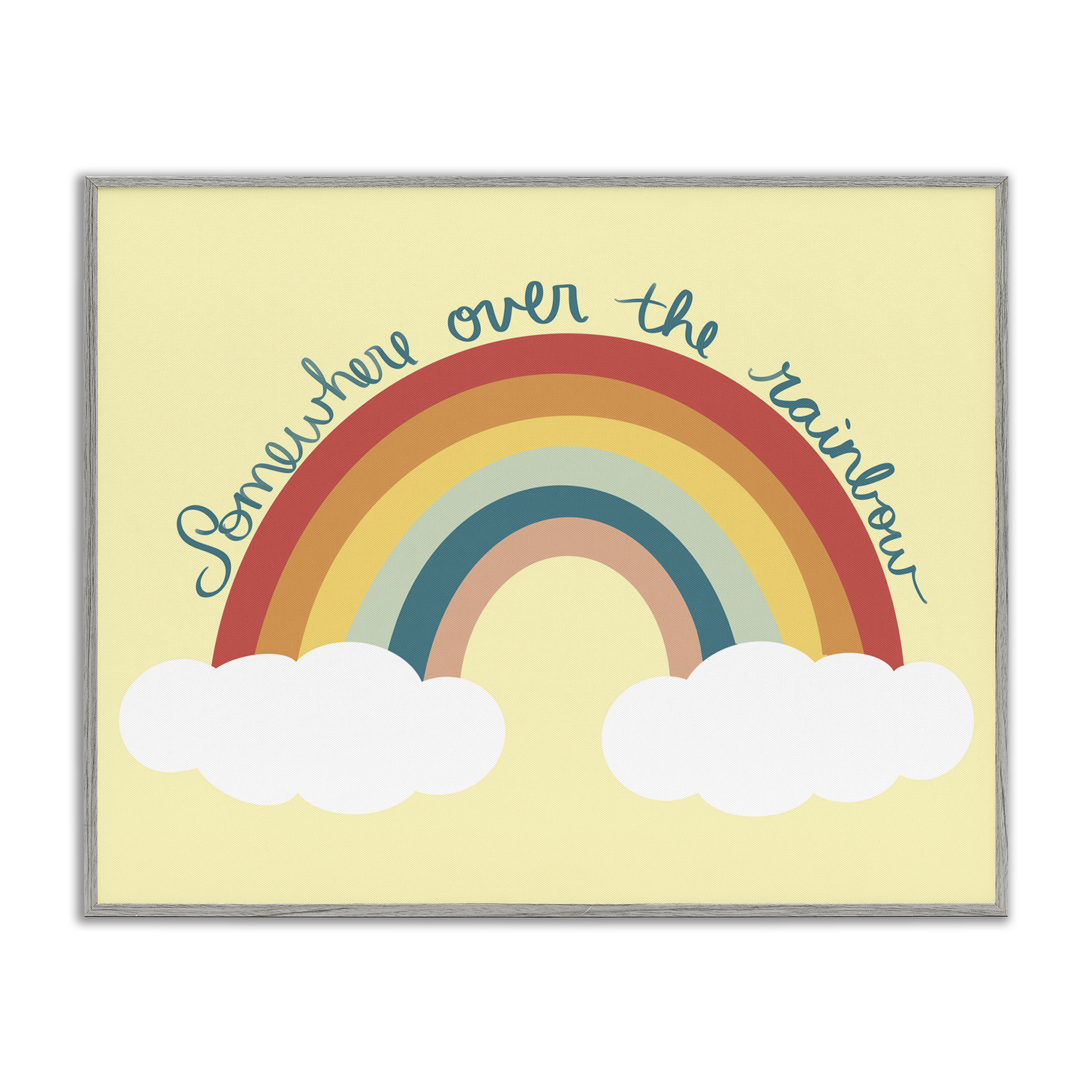 Stupell Industries Somewhere Over Rainbow Text & Numbers Painting Gray Framed Art Print Wall Art, 14 x 11