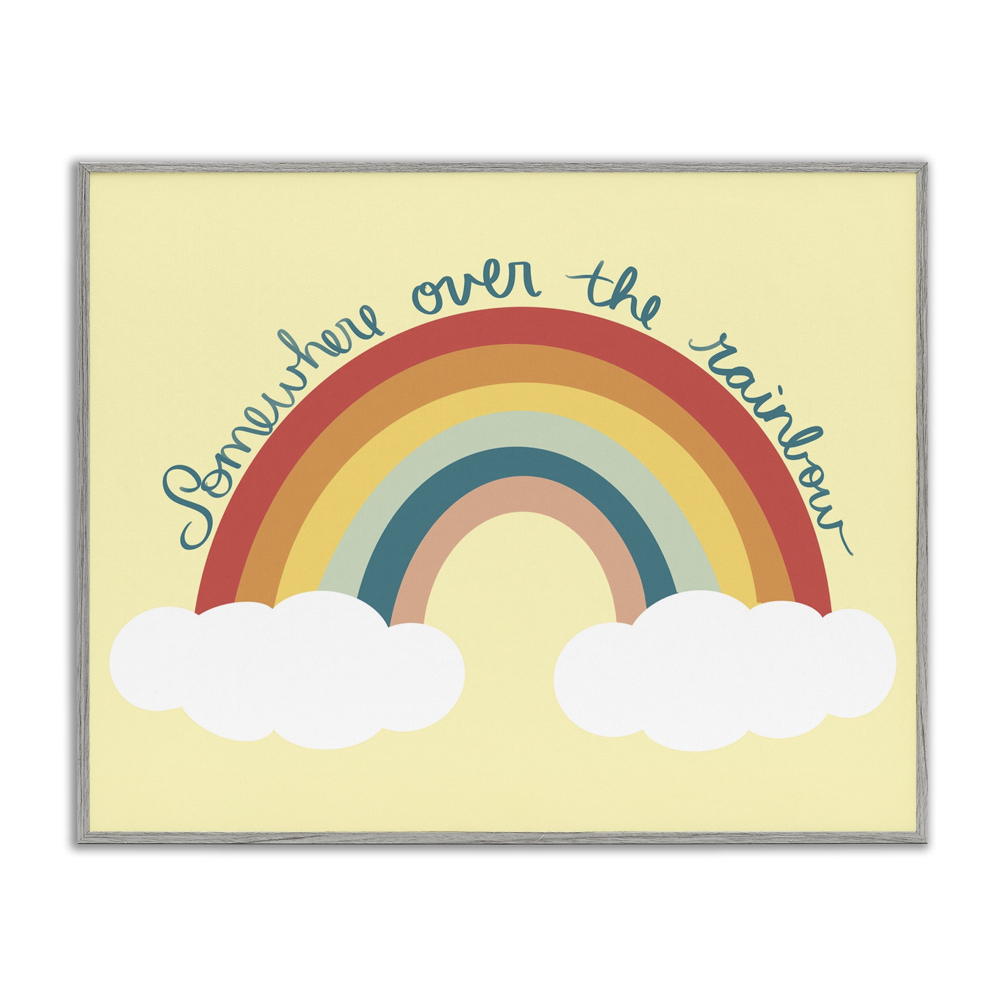 Stupell Industries Somewhere Over Rainbow Text & Numbers Painting Gray Framed Art Print Wall Art, 20 x 16