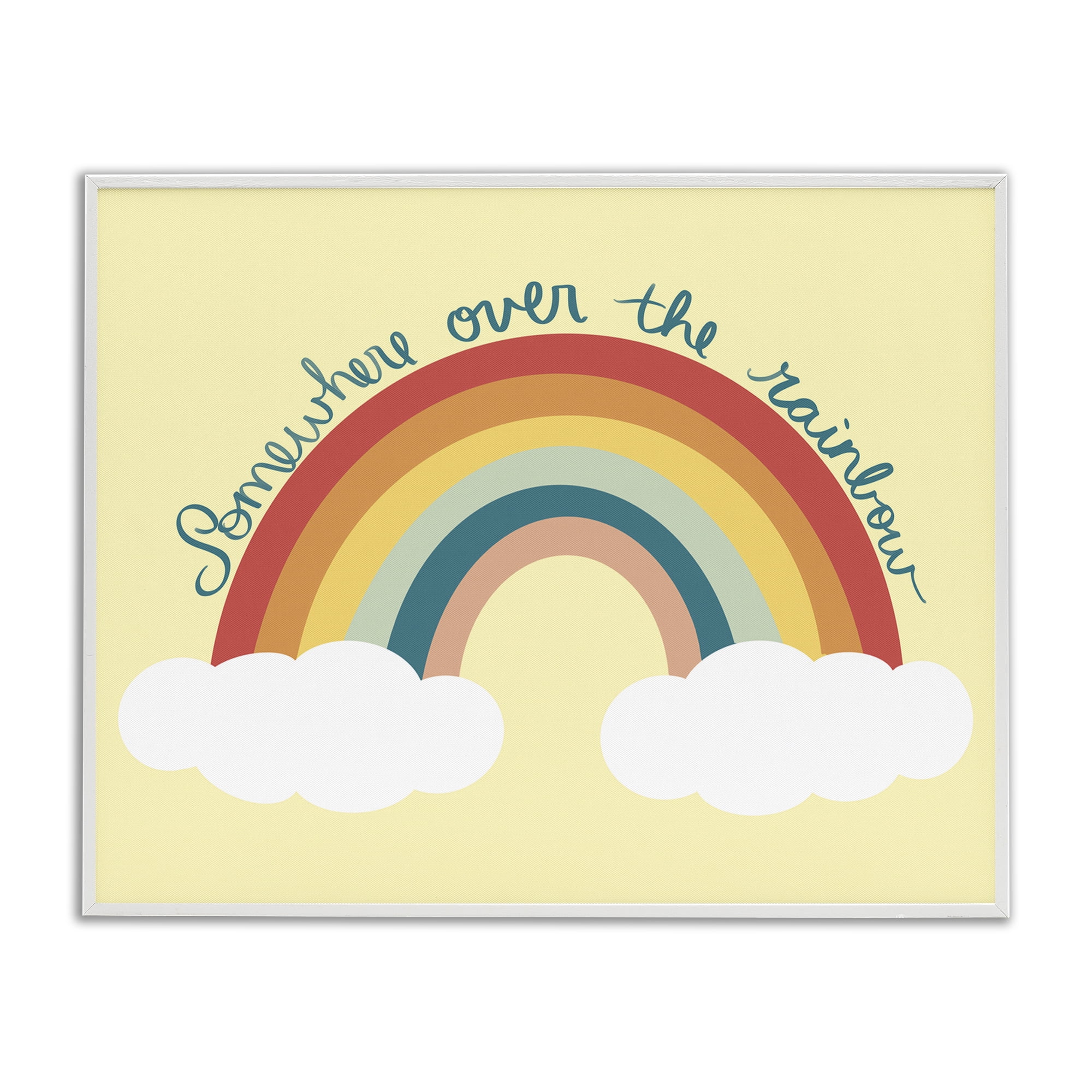 Stupell Industries Somewhere Over Rainbow Text & Numbers Painting White Framed Art Print Wall Art, 14 x 11