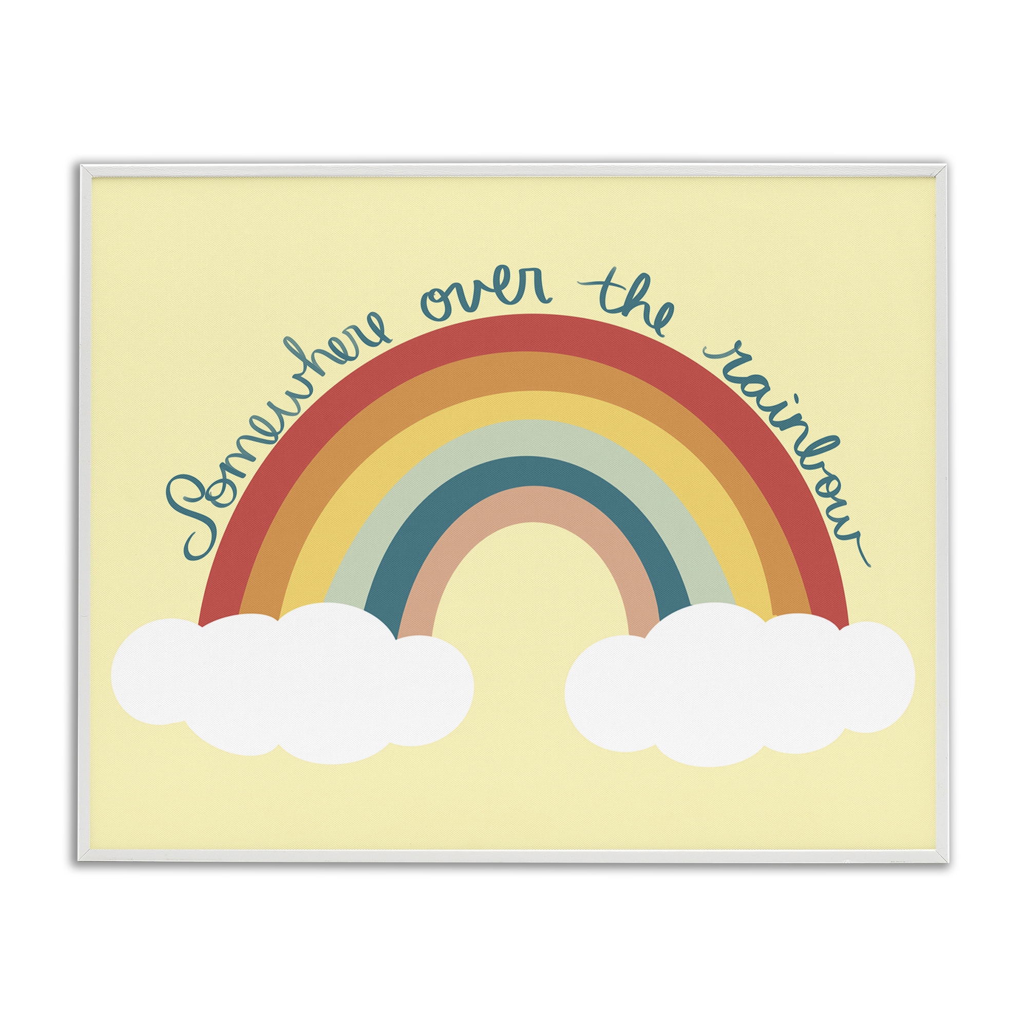 Stupell Industries Somewhere Over Rainbow Text & Numbers Painting White Framed Art Print Wall Art, 20 x 16